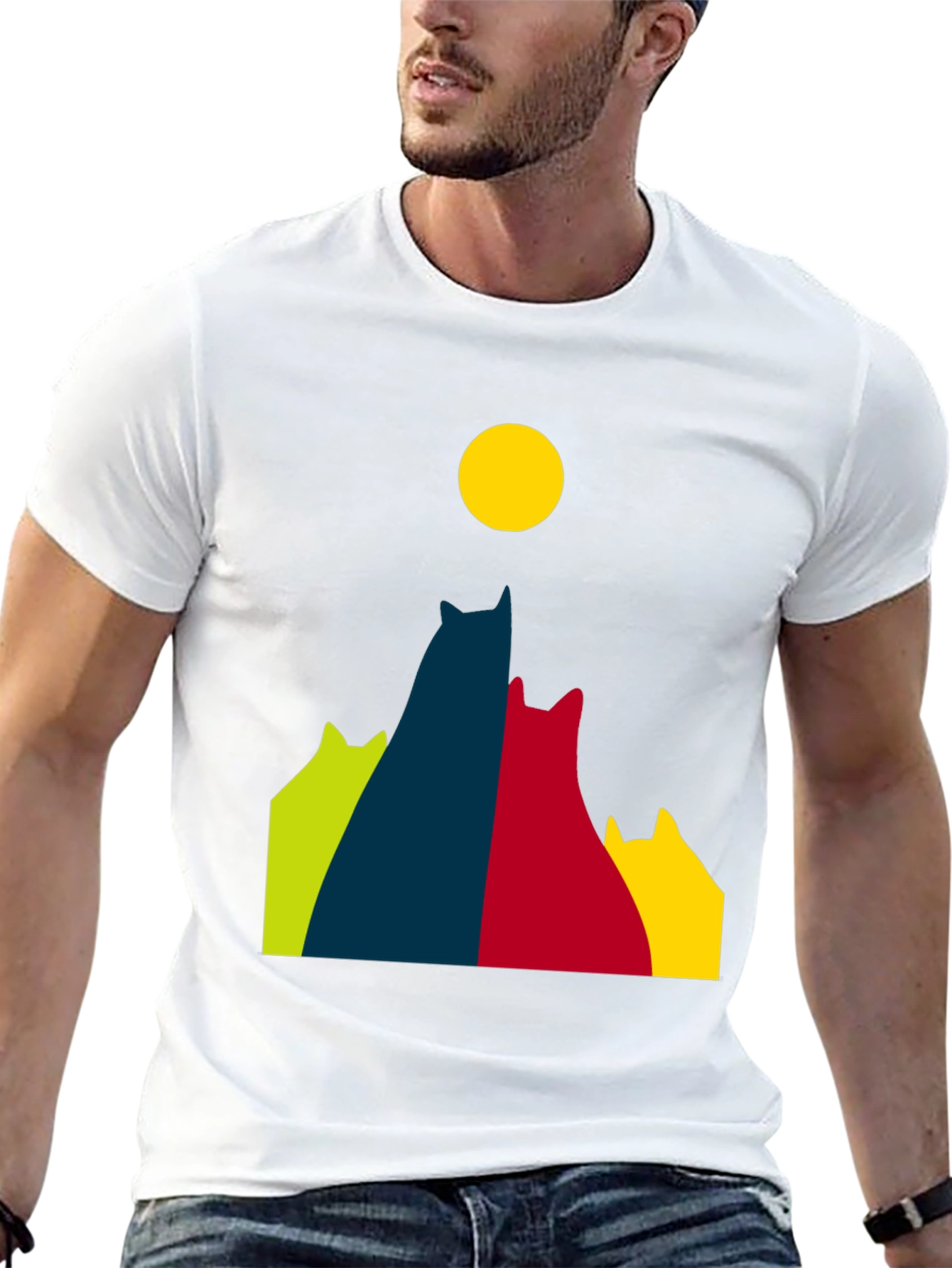 Cats Under Moon Graphic Tee - Black