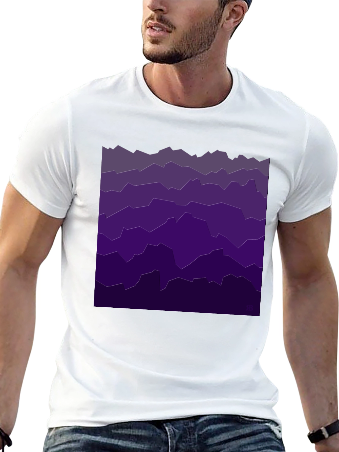 Abstract Purple Mountainscape Black T-Shirt