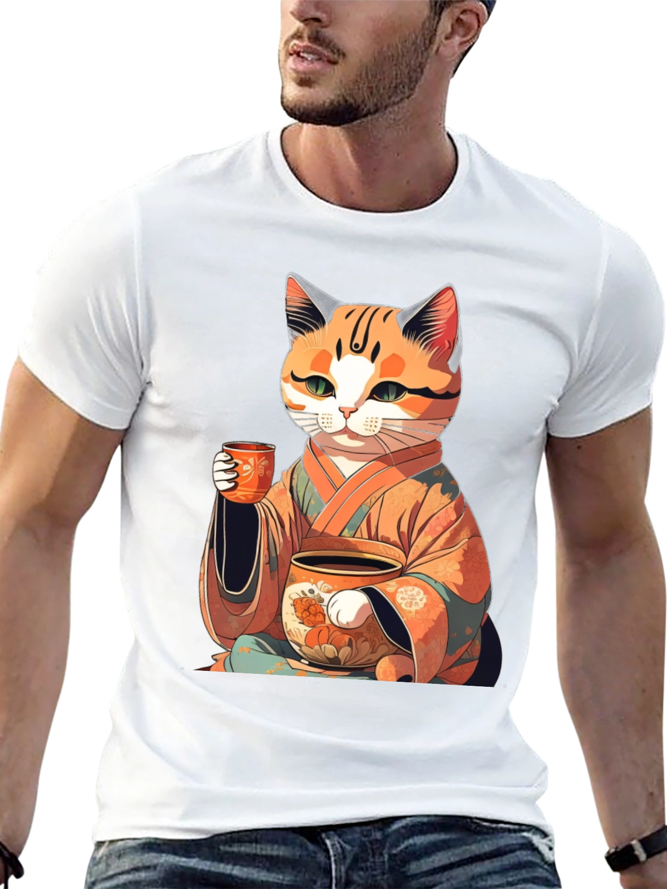 Zen Cat Tea T-Shirt - Black Unisex Tee