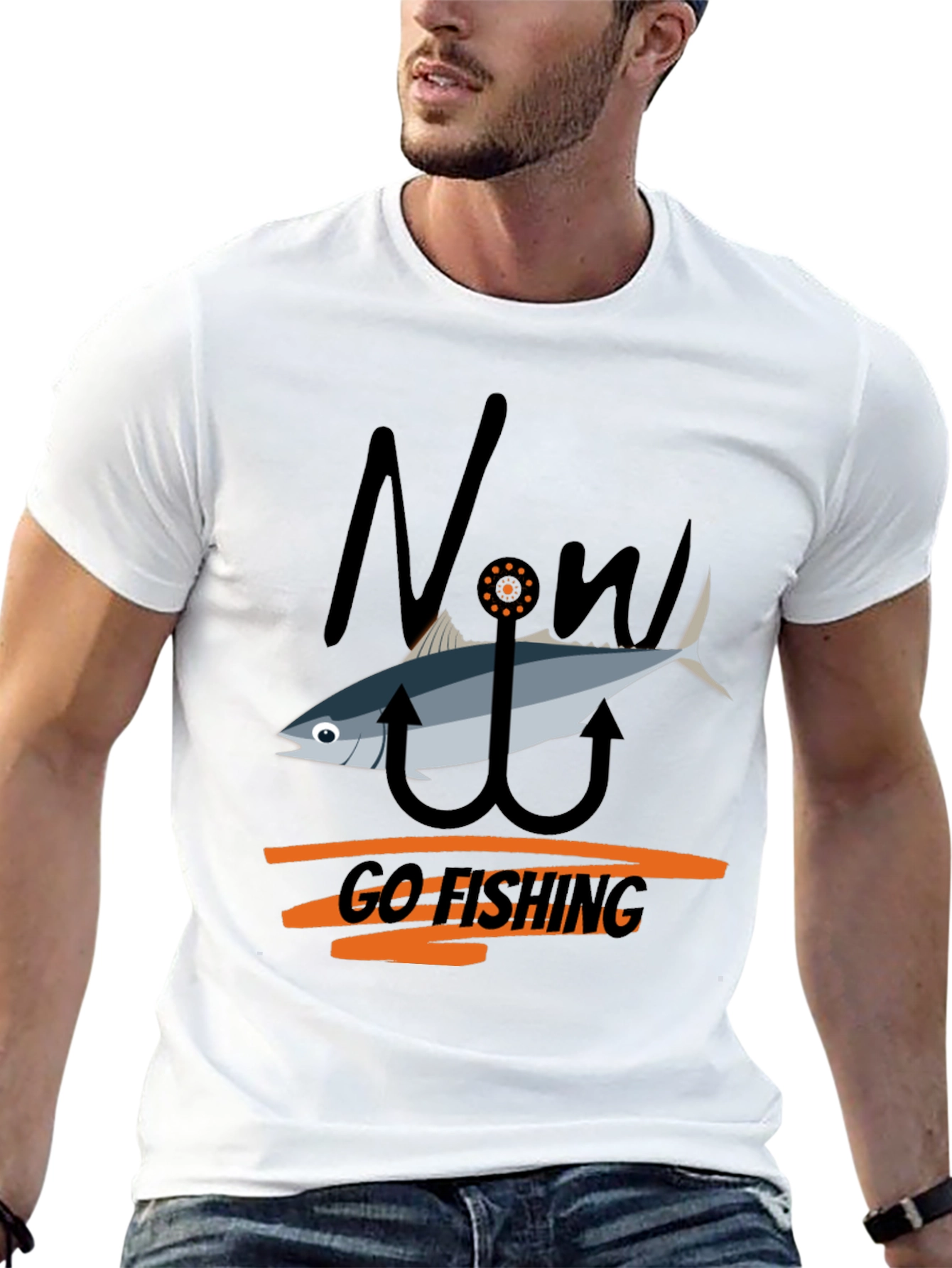 Now Go Fishing Black Graphic Tee