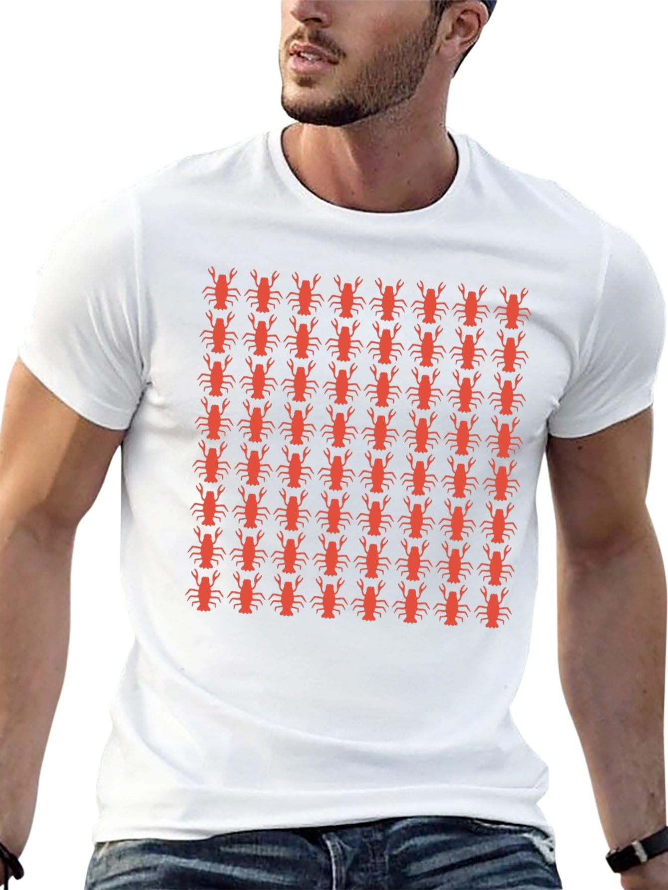 Lobster Patterned Crew Neck T-Shirt