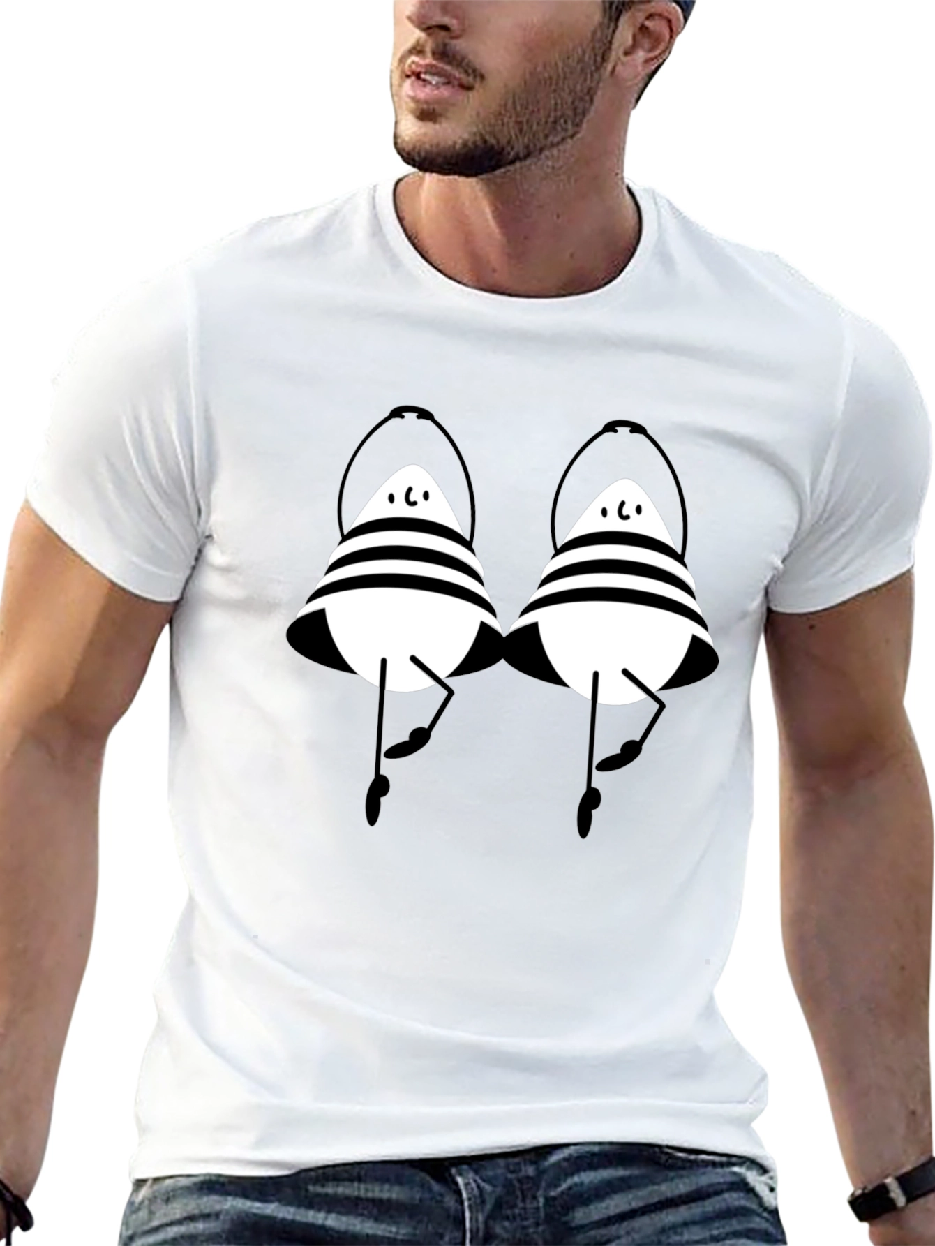Striped Cartoon Character Black T-Shirt