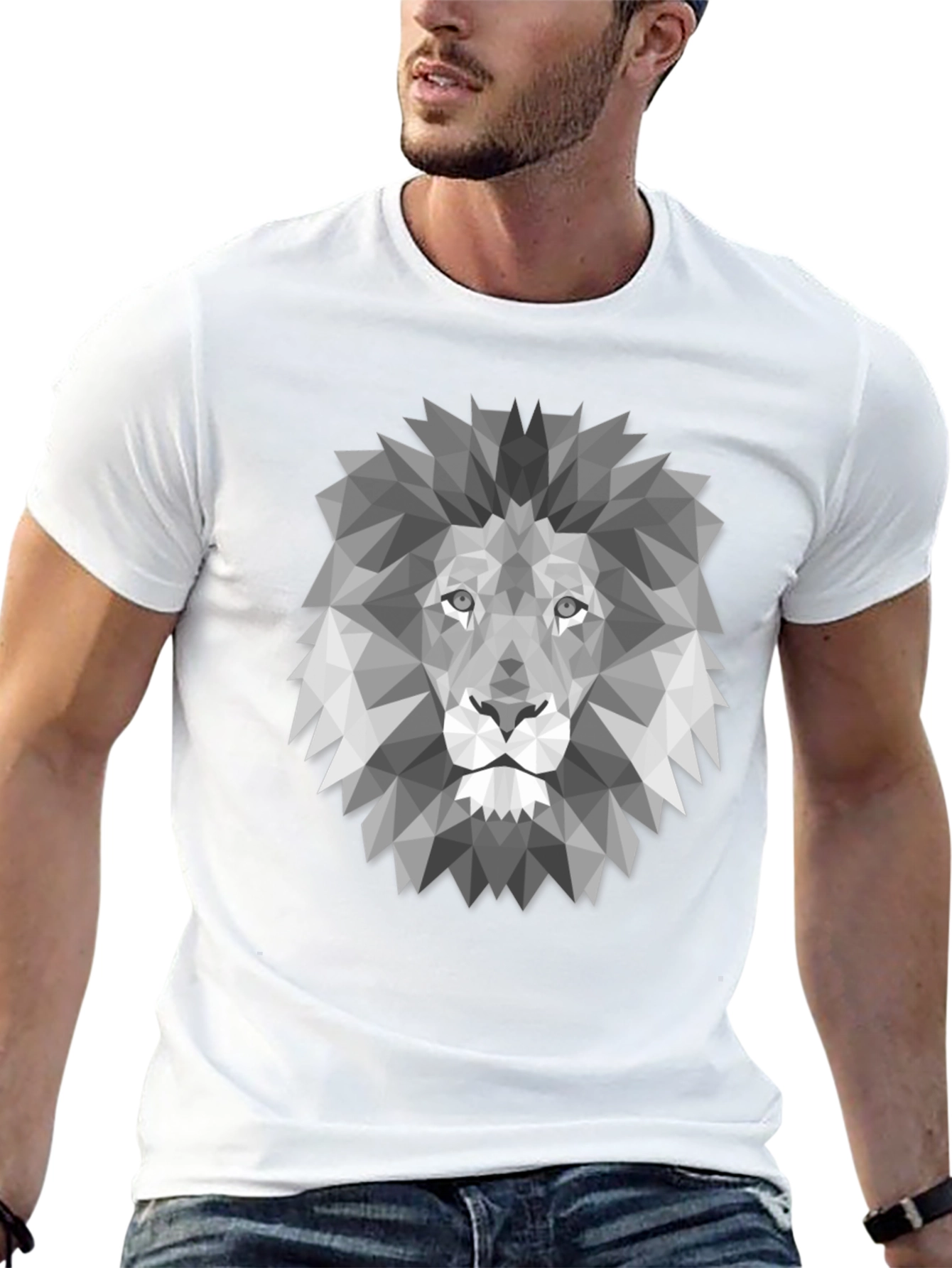 Geometric Lion Graphic Print Black T-Shirt