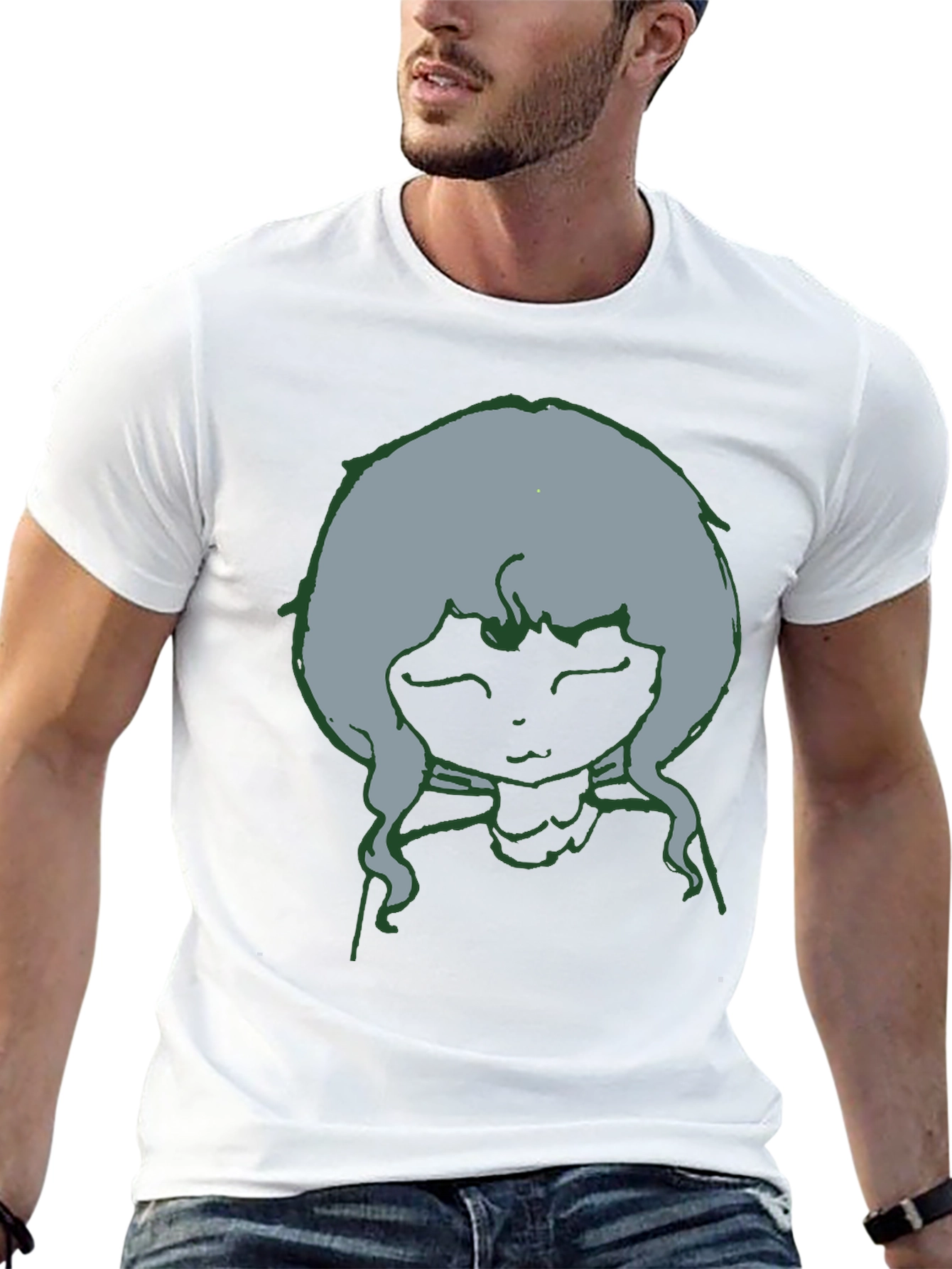 Unique Graphic Tee: Cartoon Character Black T-Shirt