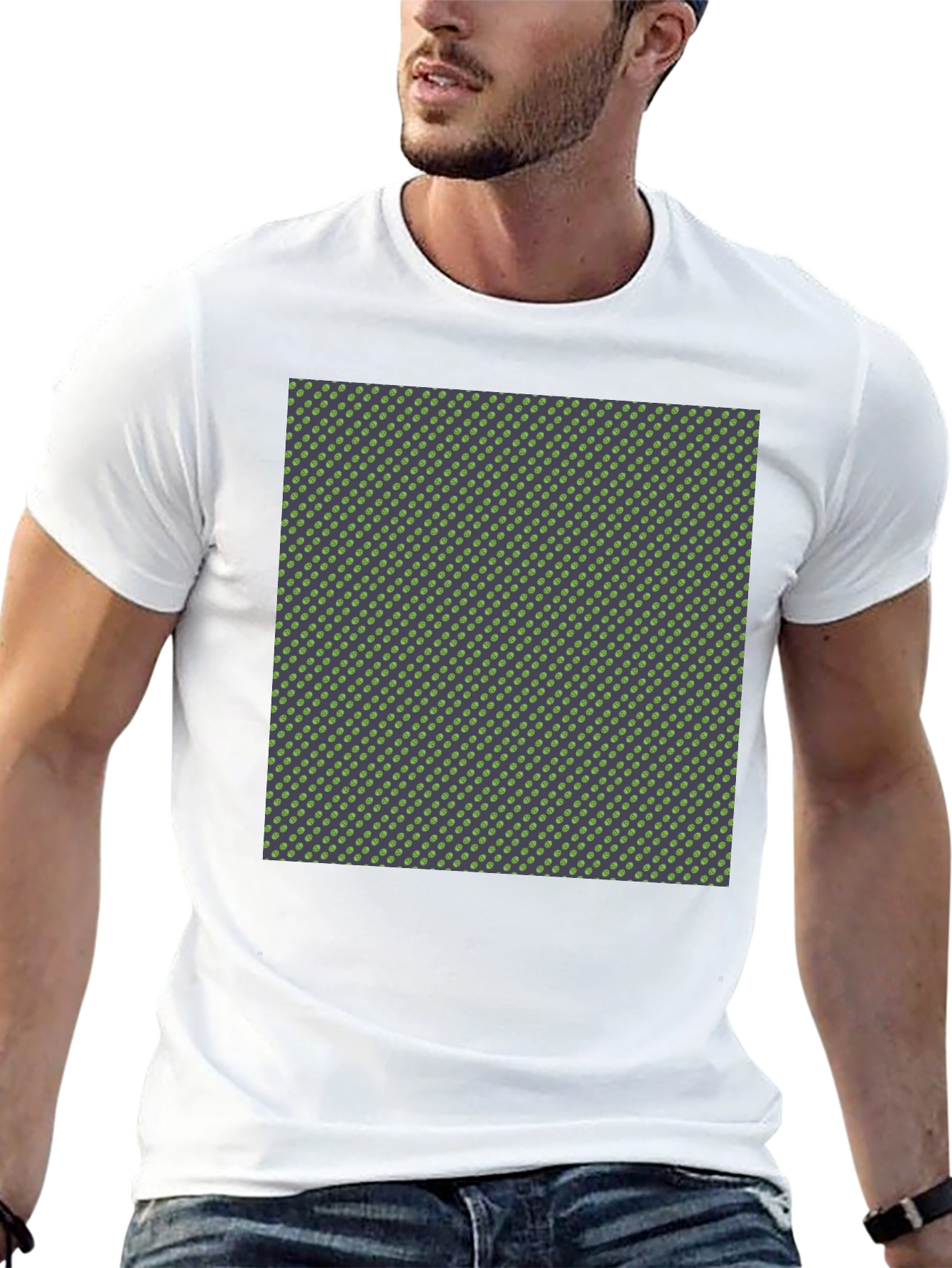 Stylish Black T-Shirt with Green Polka Dot Pattern