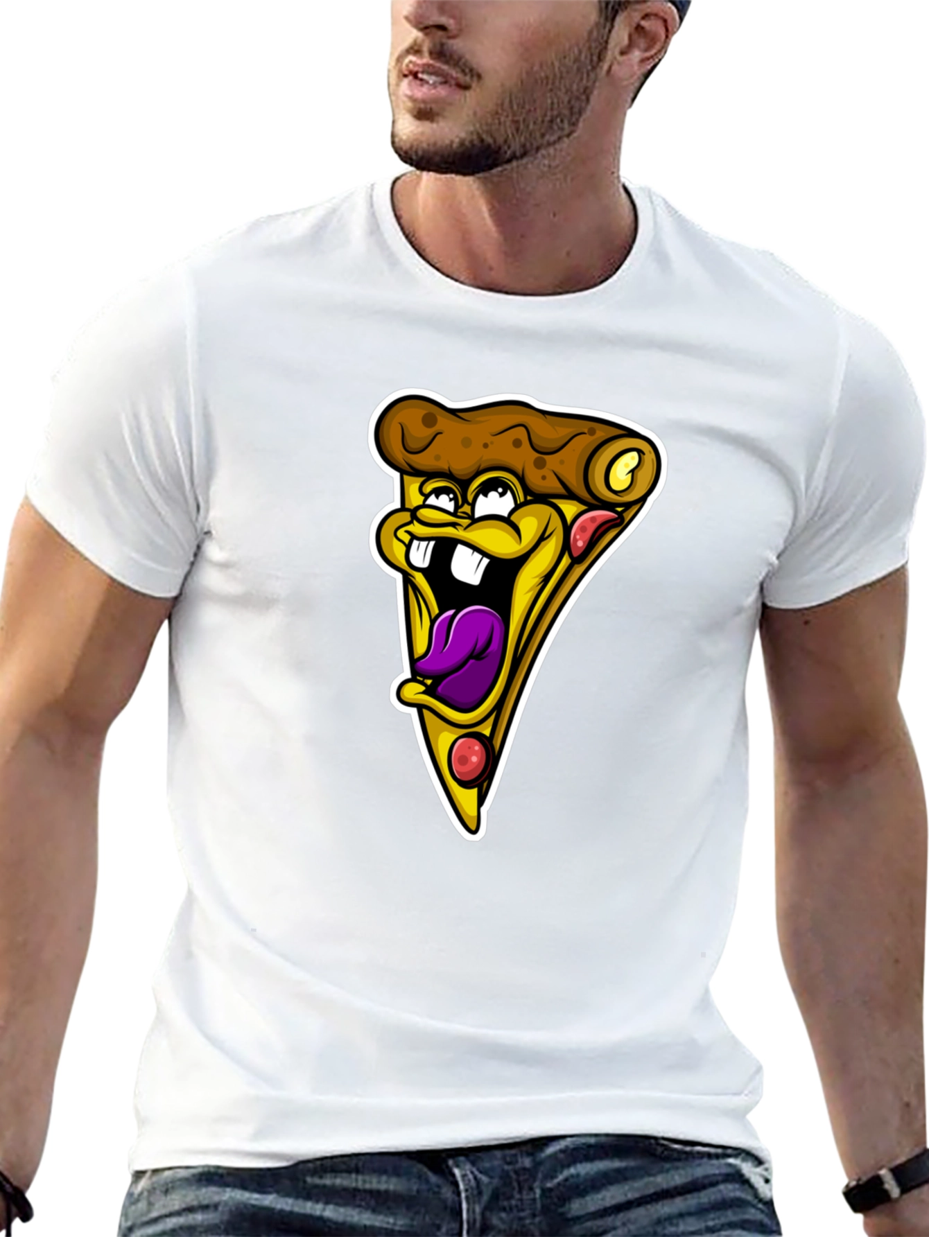 Funny Pizza Slice Graphic Tee - Black Cotton T-Shirt