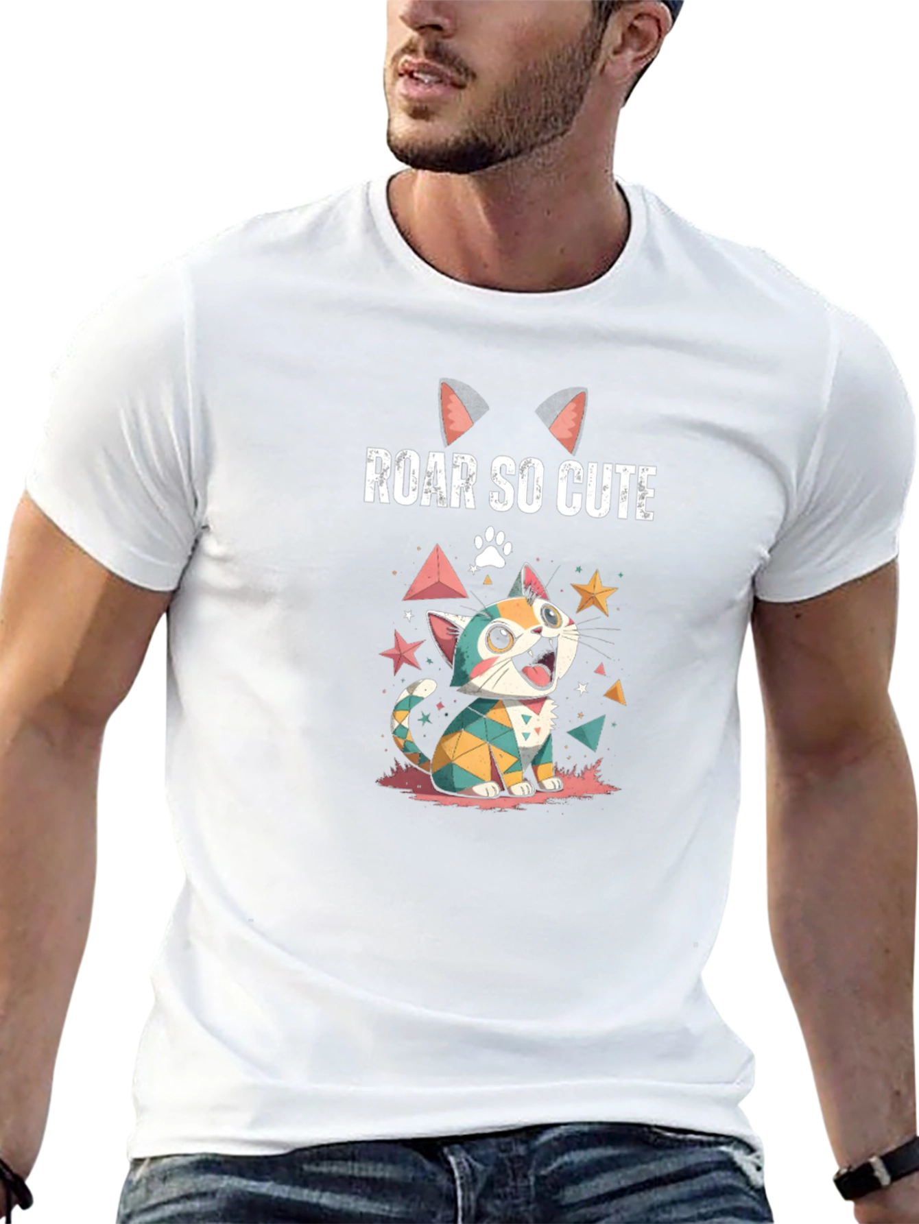 Roar So Cute Graphic Tee - Cartoon Kitten Design