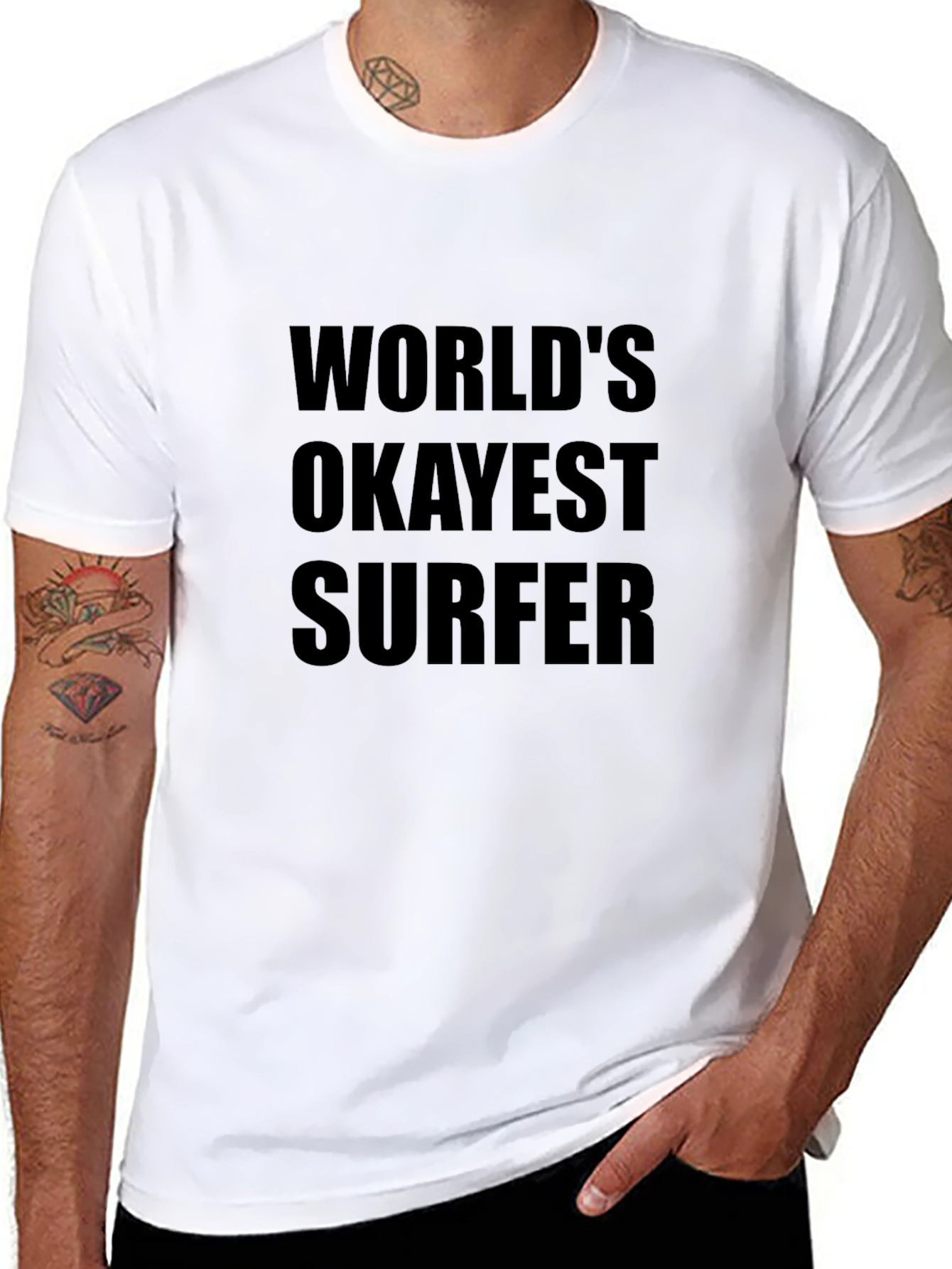 Worlds Okayest Surfer Black T-Shirt