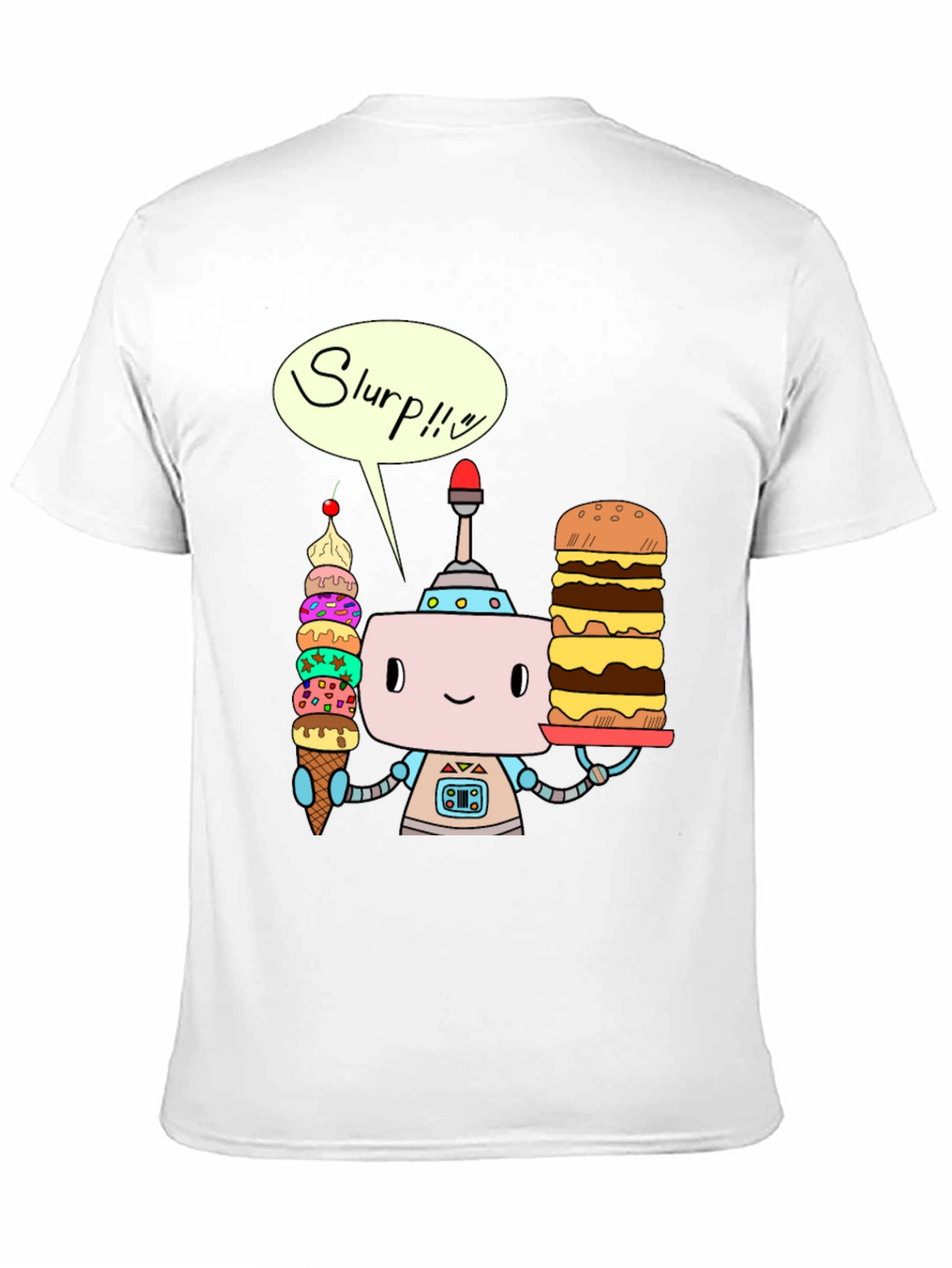 Robot with Ice Cream and Burger T-Shirt