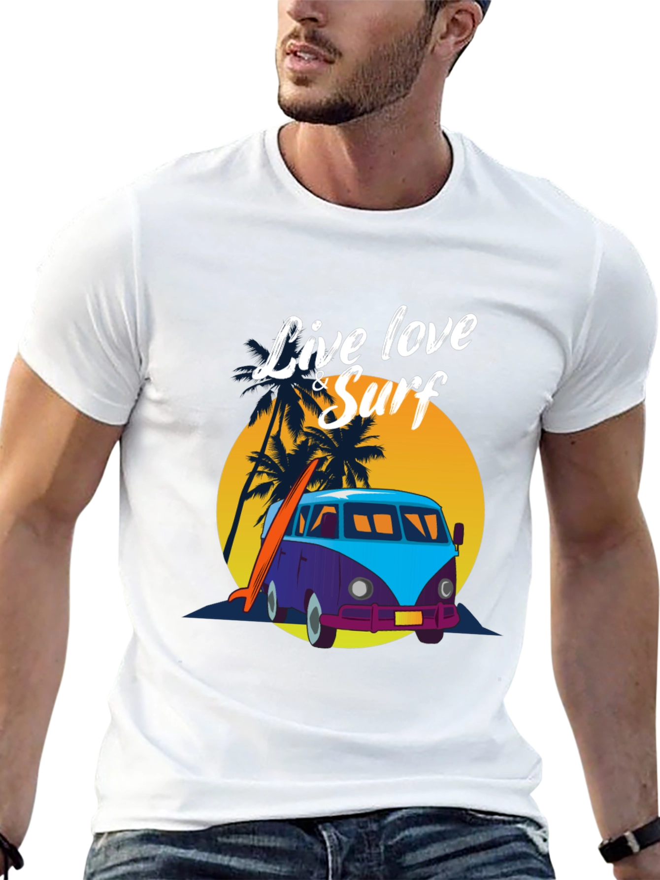 Live Love & Surf Tee - Retro Van Design