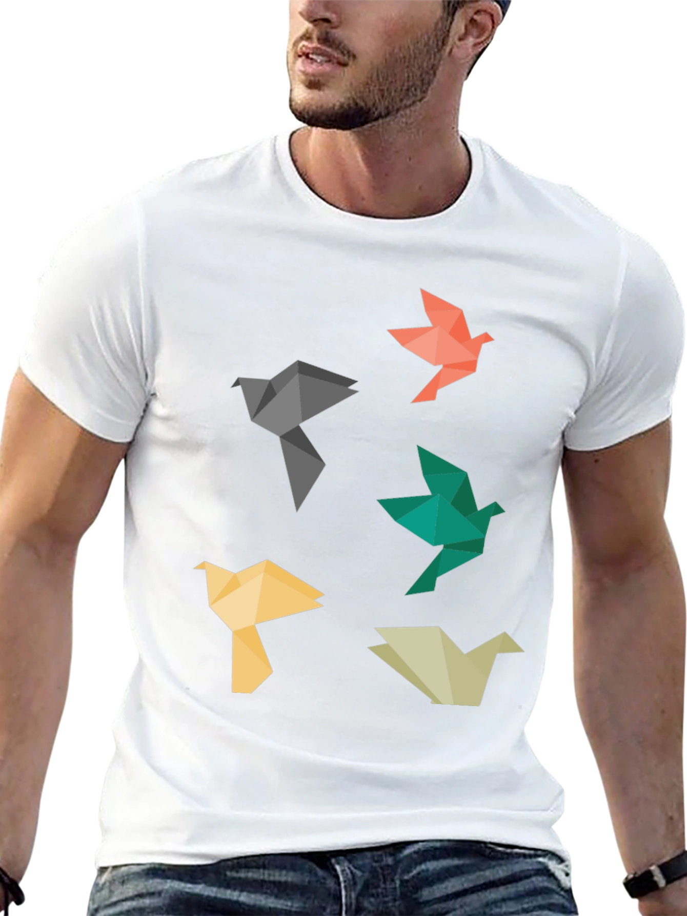 Origami Bird Graphic Tee - Black Casual T-Shirt