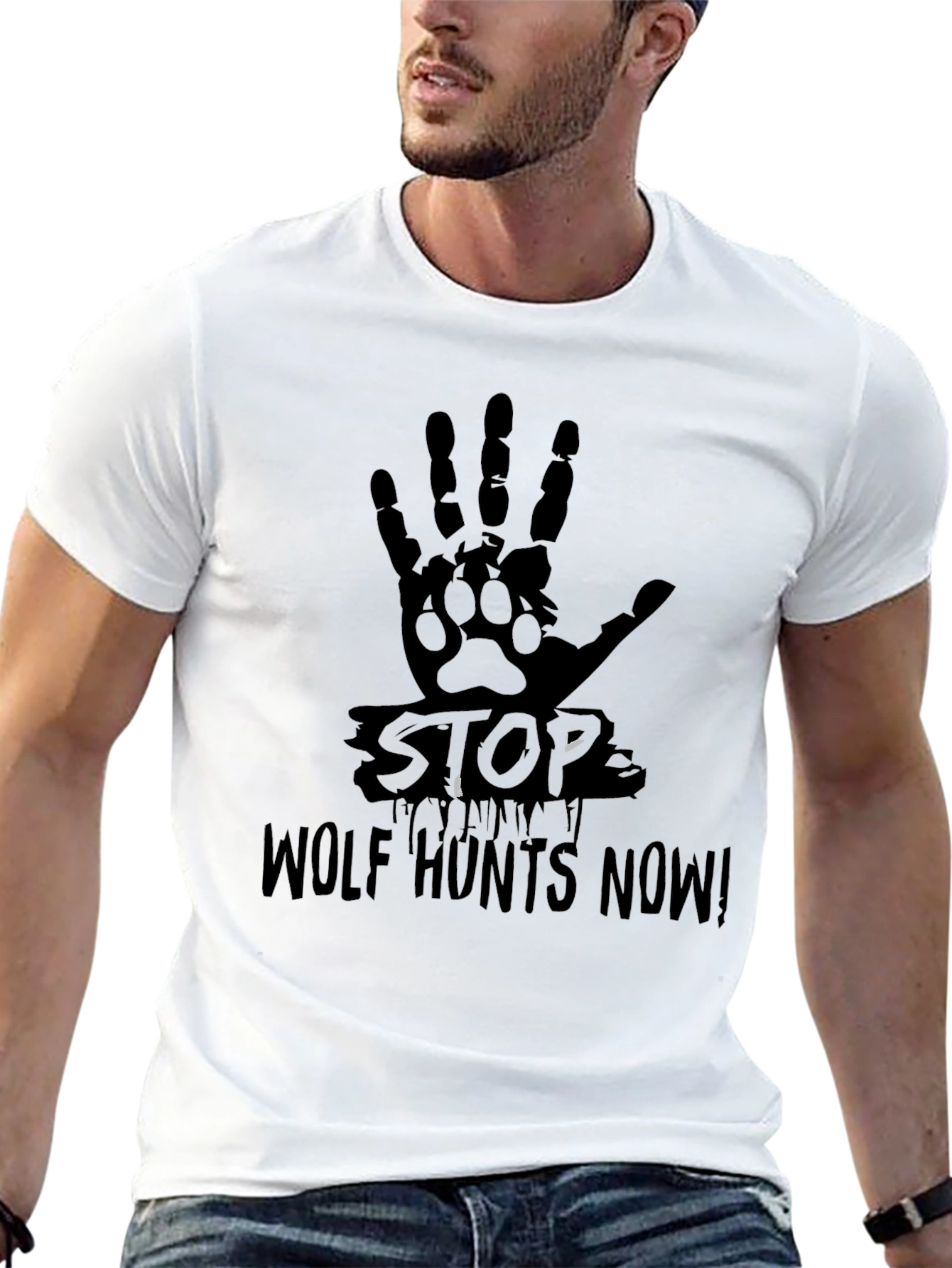 Stop Wolf Hunts Now! Black T-Shirt