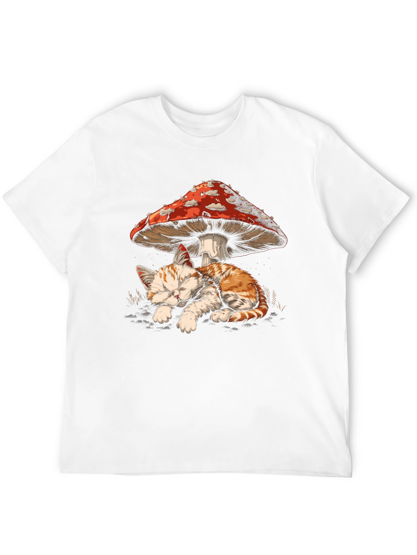 Cat Napping Under Mushroom Graphic Tee