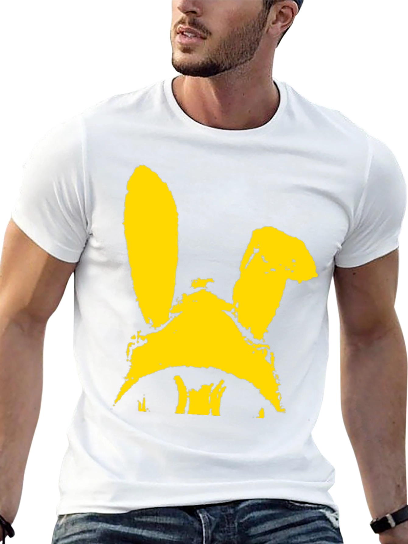Black T-Shirt with Yellow Bunny Graphic