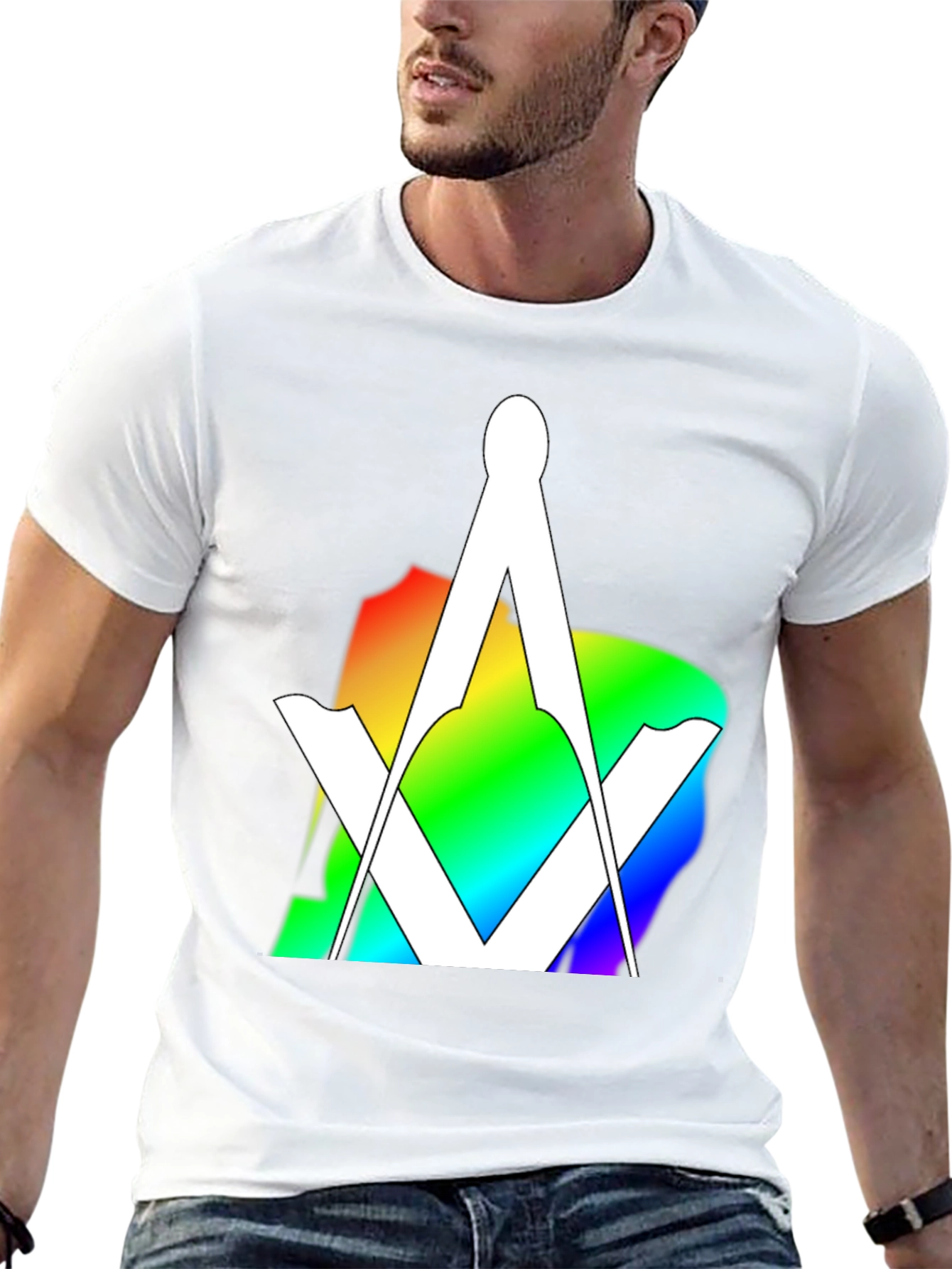 Rainbow Masonic T-Shirt - Square & Compass Design