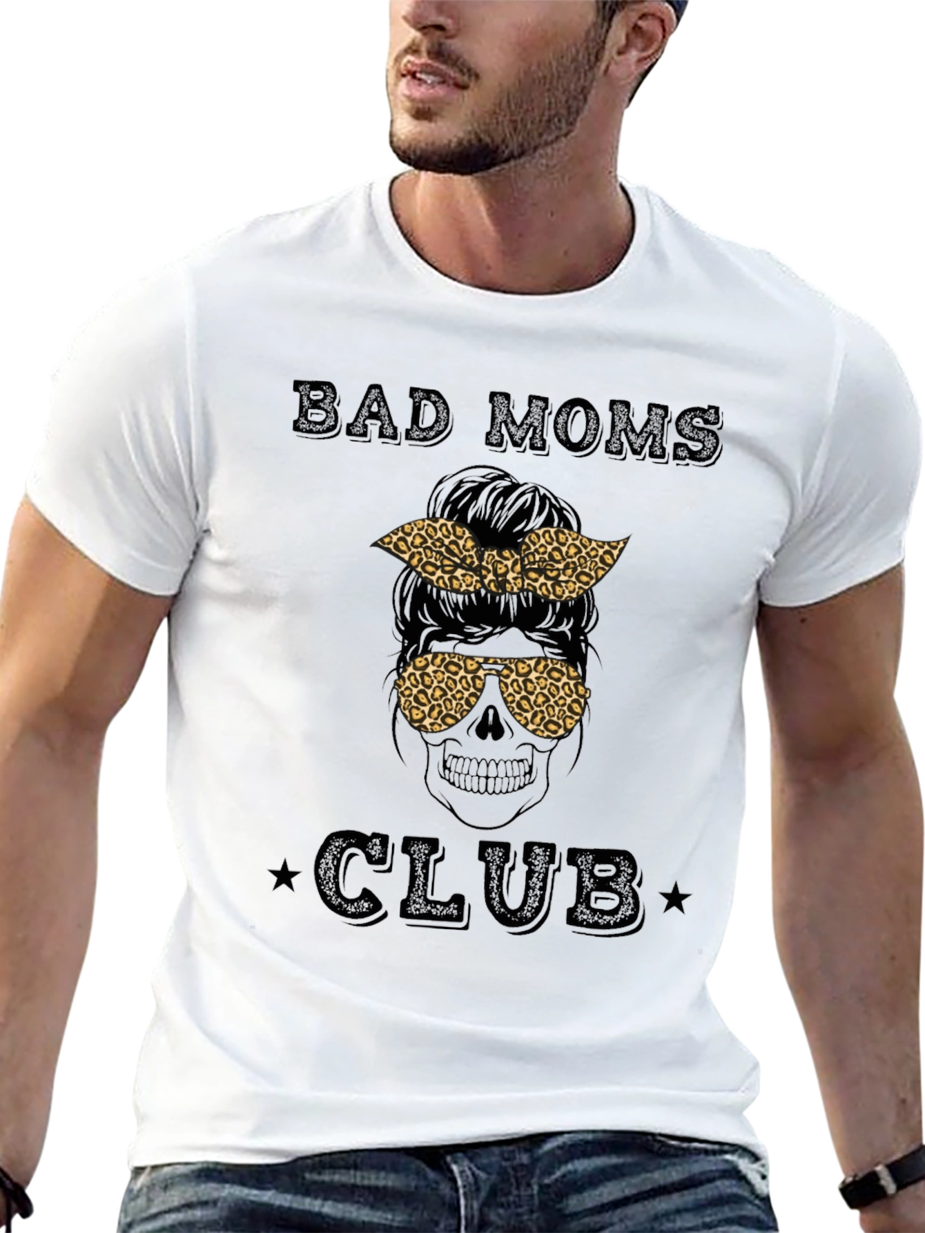Bad Moms Club Graphic Tee - Leopard Print Skull
