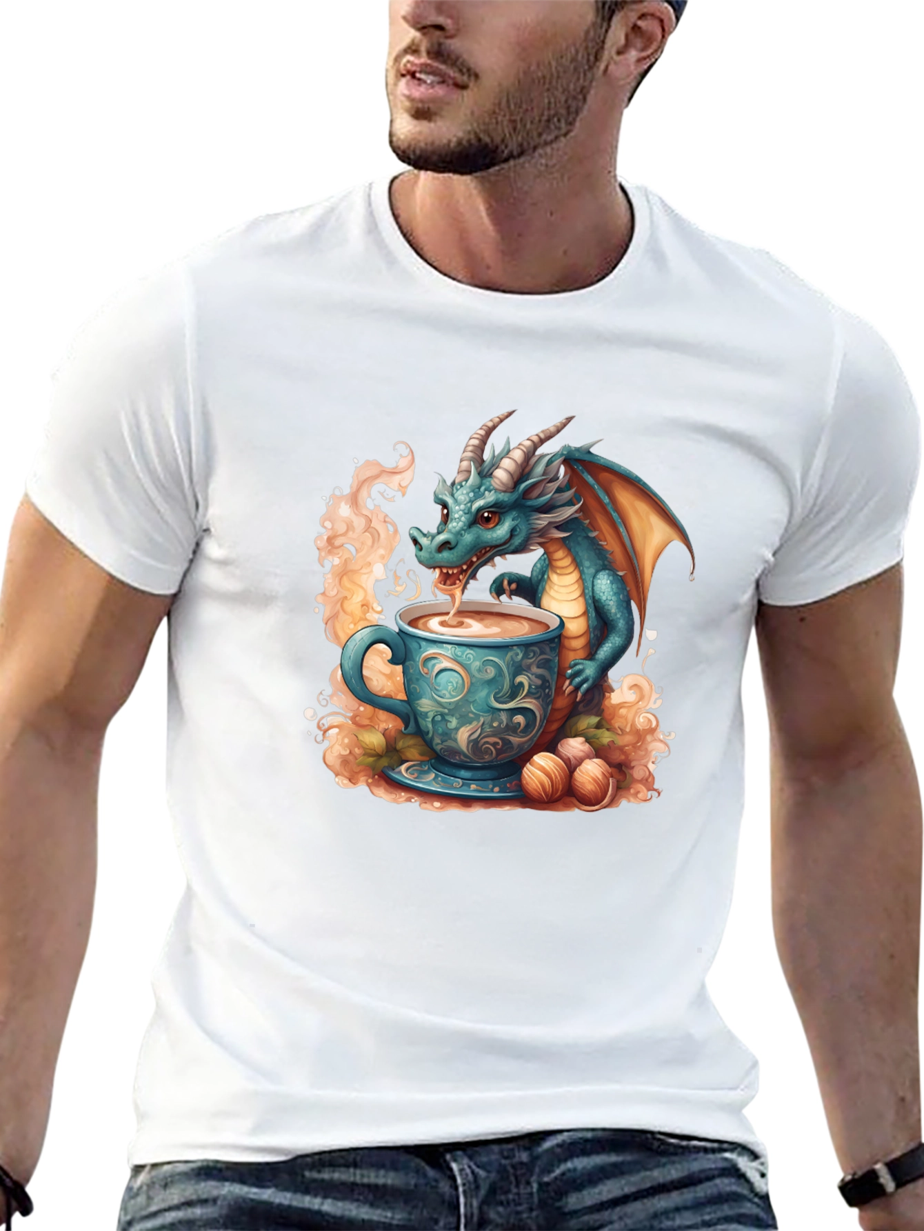 Dragon Drinking Tea Graphic T-Shirt