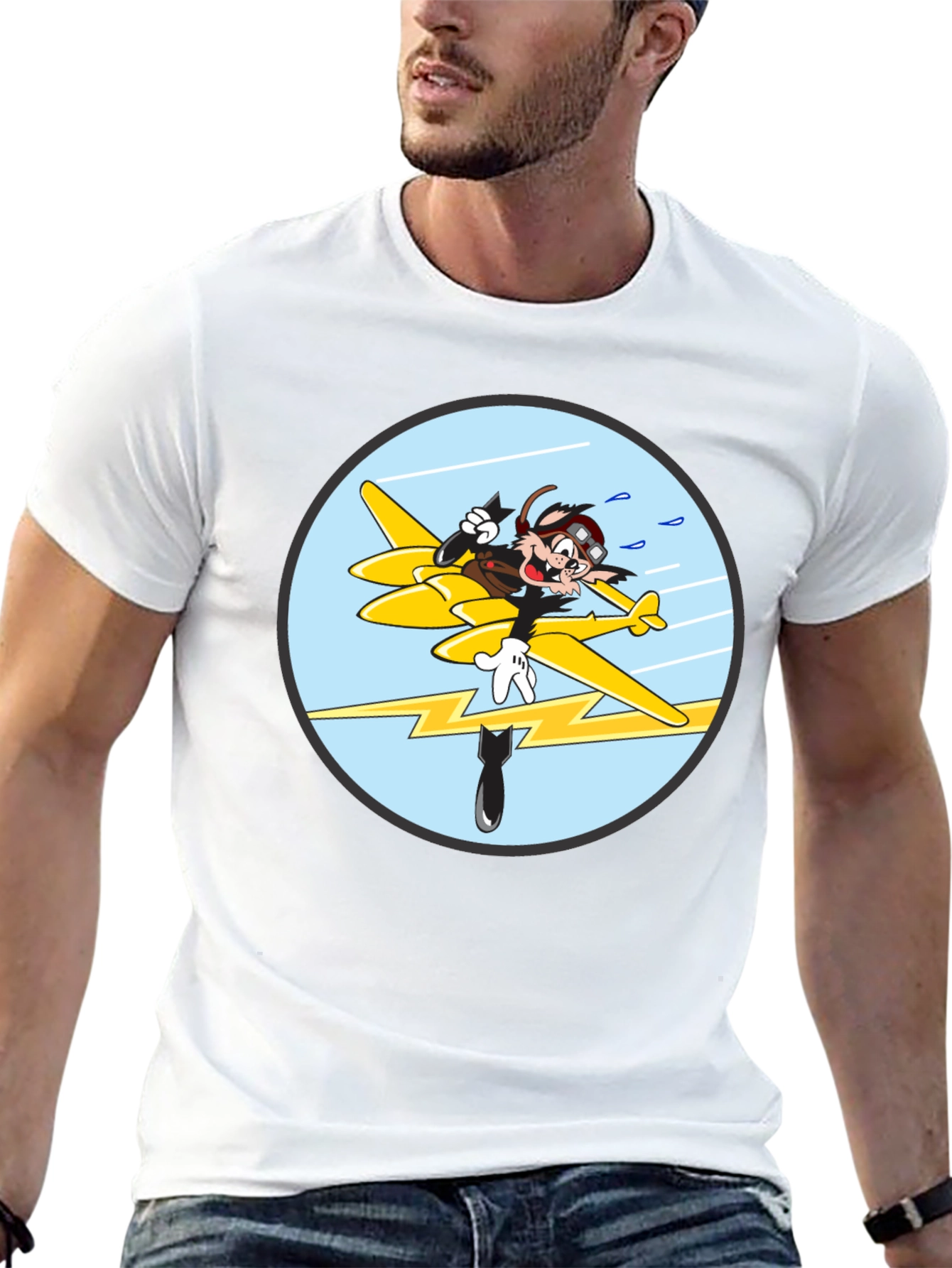 Cartoon Aviator Tee - Black Cotton Blend