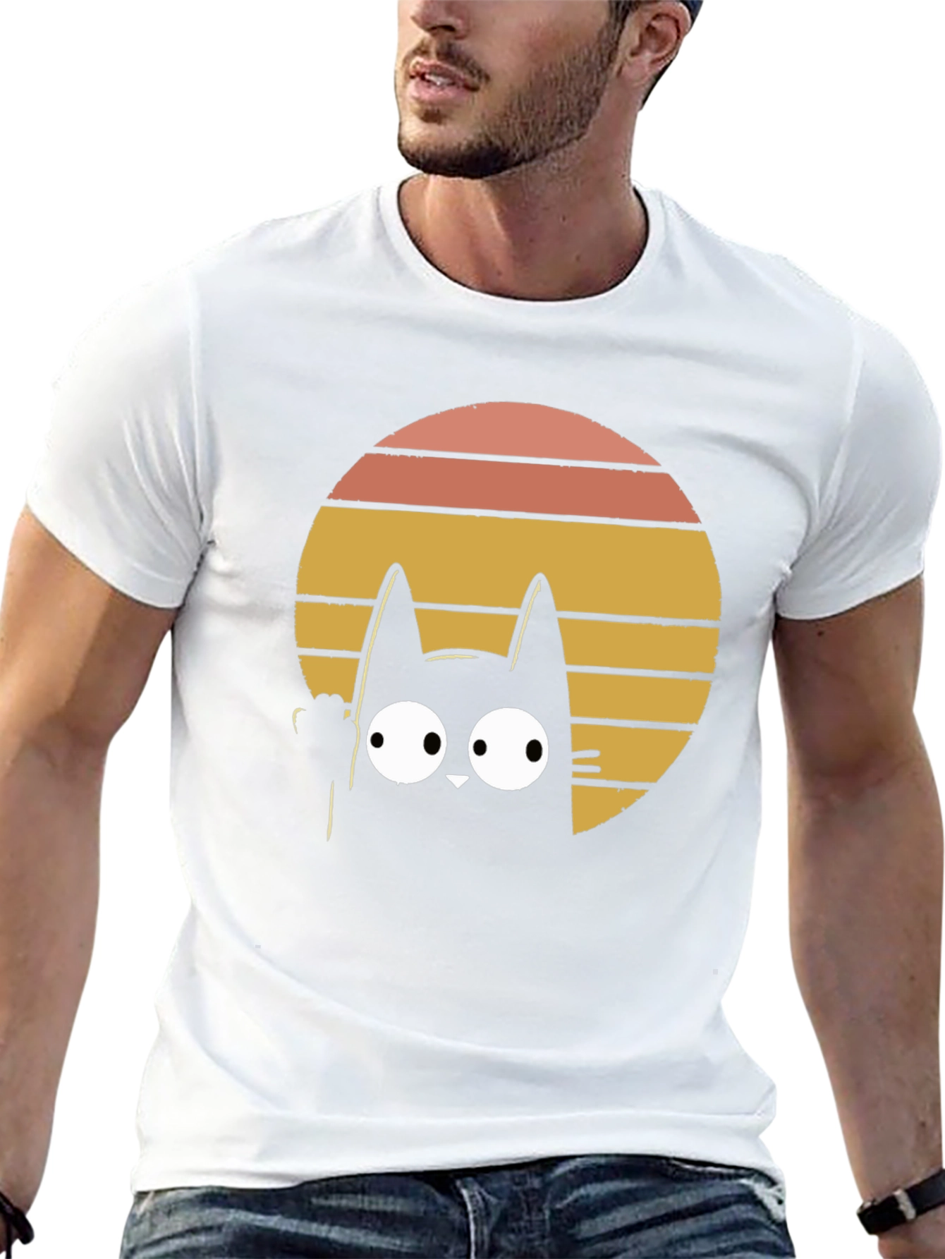 Retro Cat Graphic T-Shirt - Black