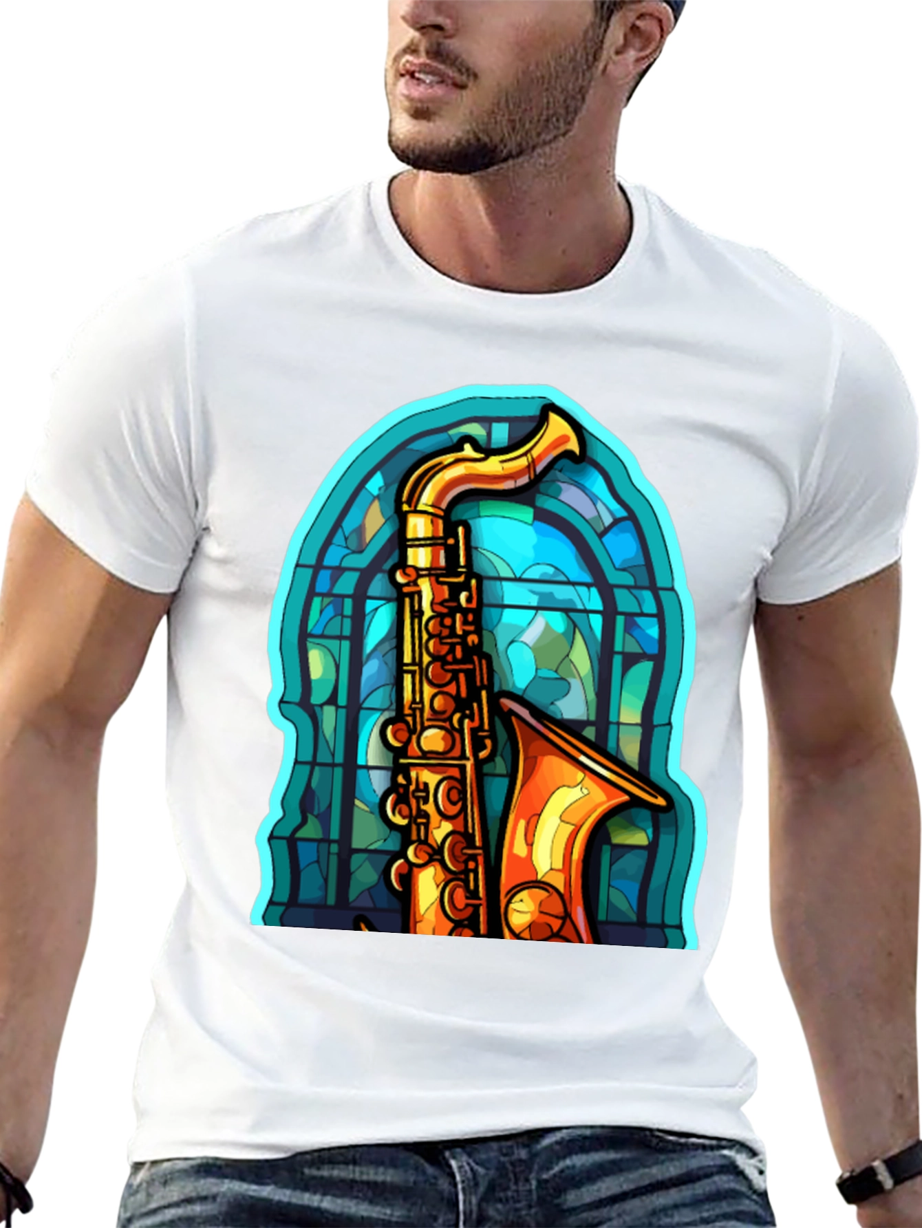 Saxophone Stained Glass Graphic Tee