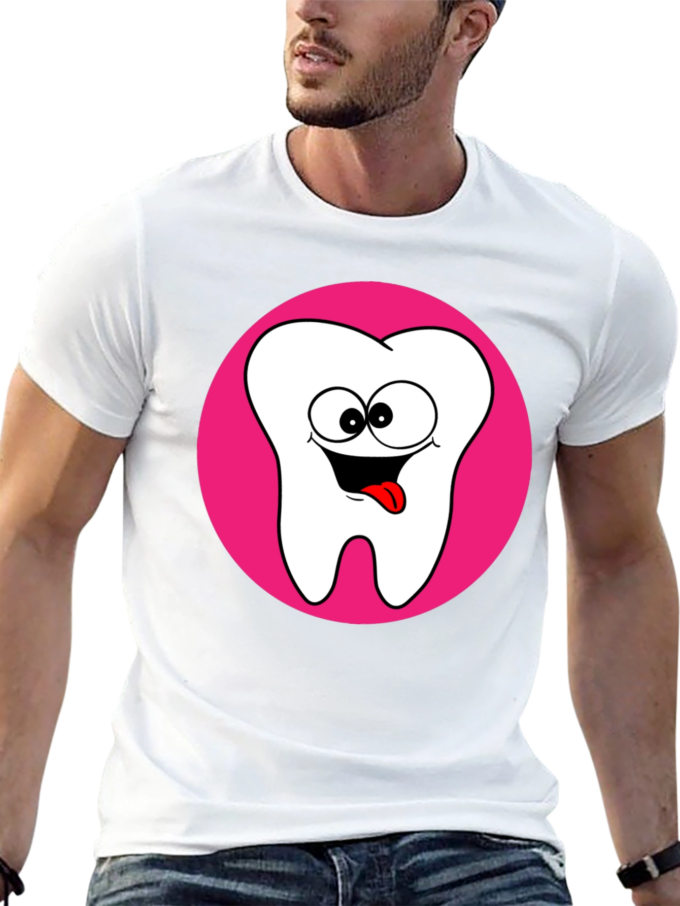 Funny Tooth Cartoon Graphic Black T-Shirt