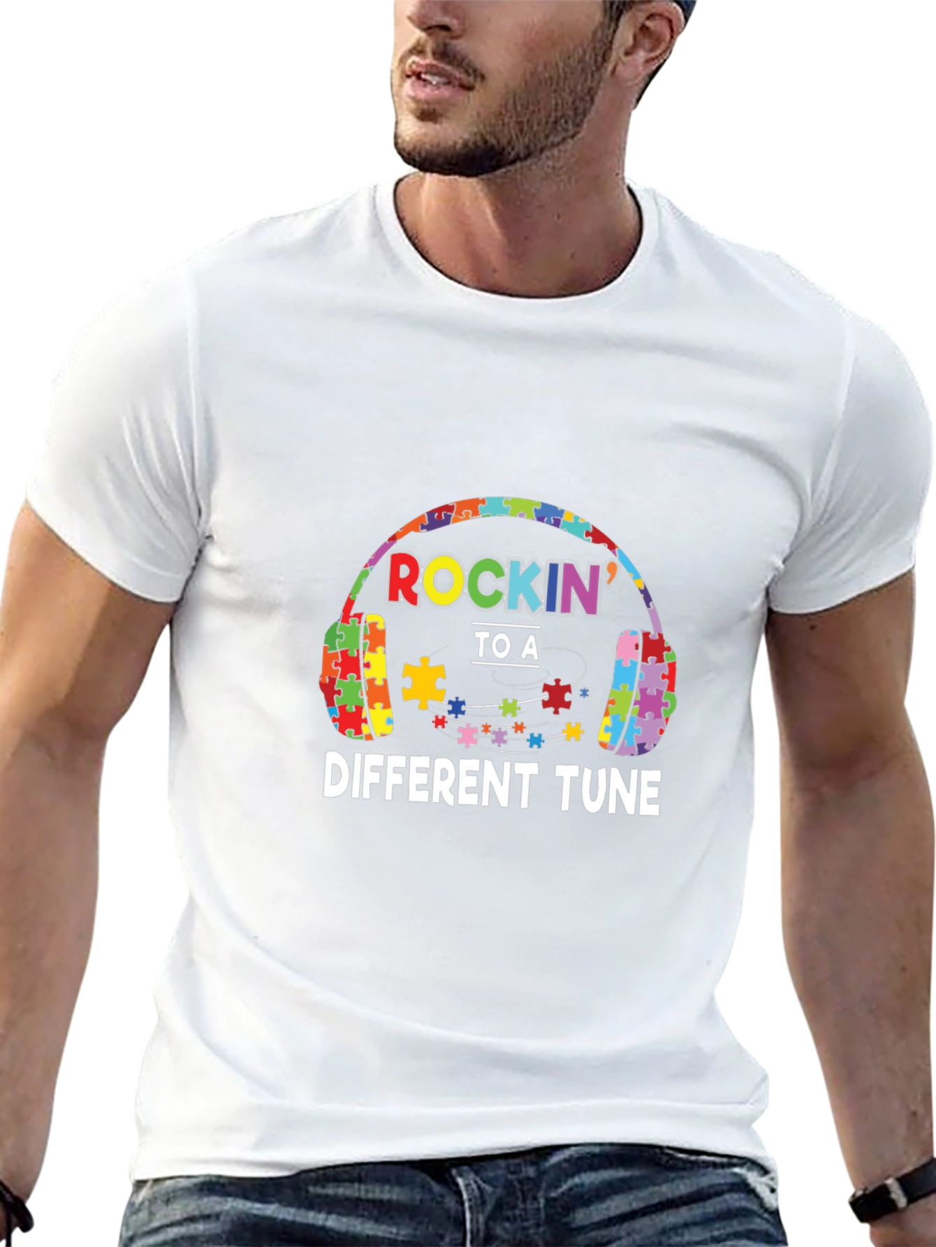 Autism Awareness Puzzle Headphones T-Shirt