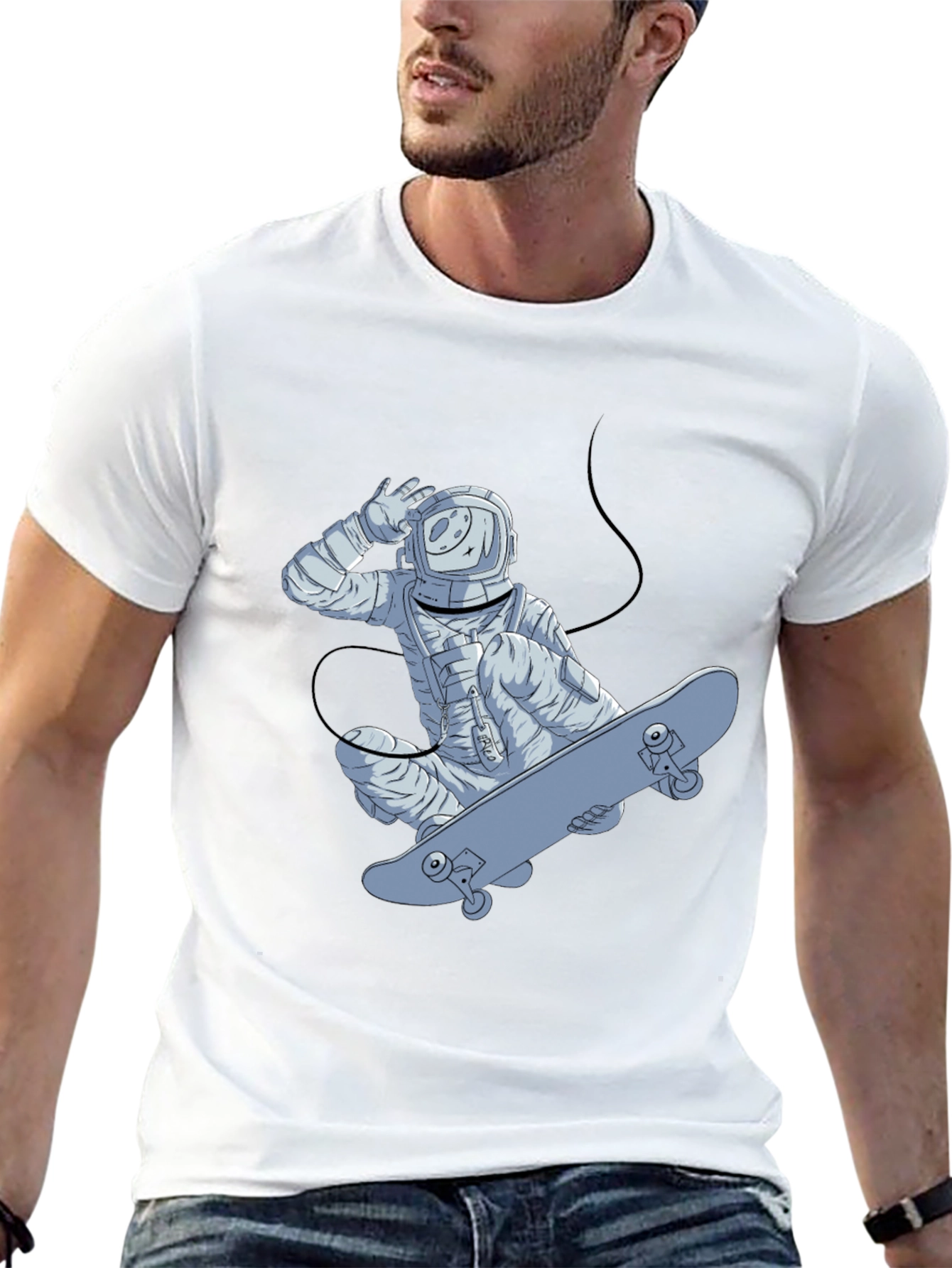Astronaut Skateboarder Graphic Tee - Black