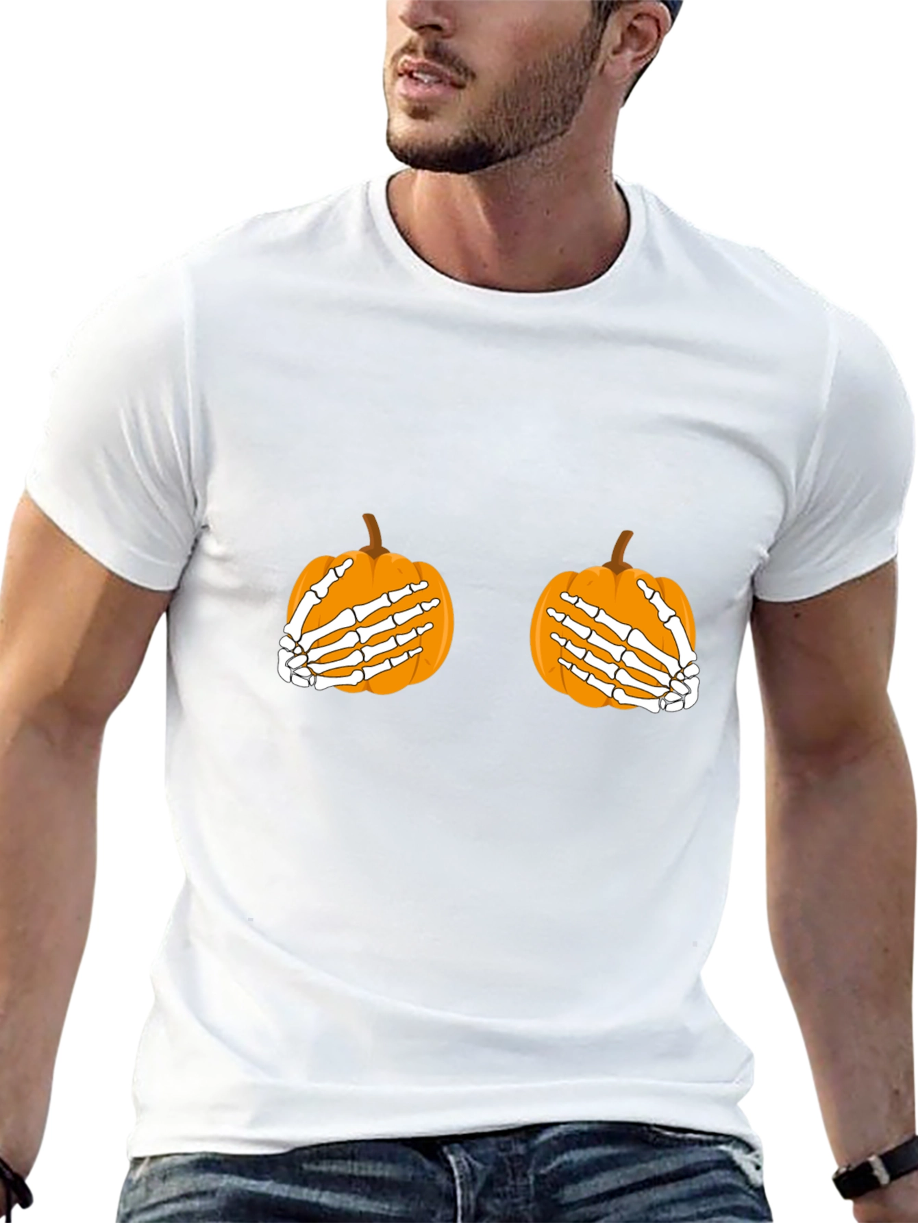Halloween Pumpkin Skeleton Hands T-Shirt