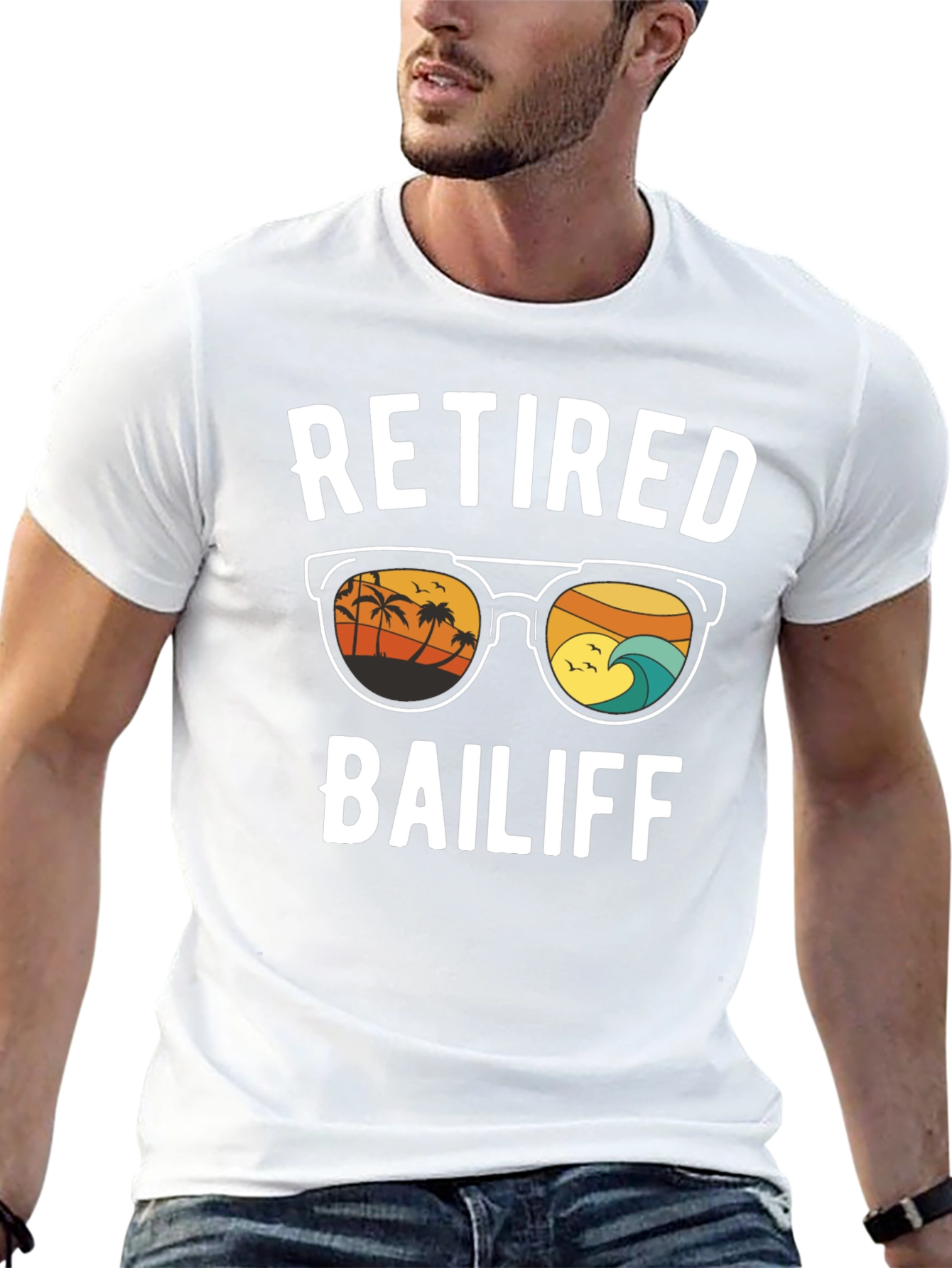 Retired Bailiff T-Shirt - Beach Sunglasses Graphic