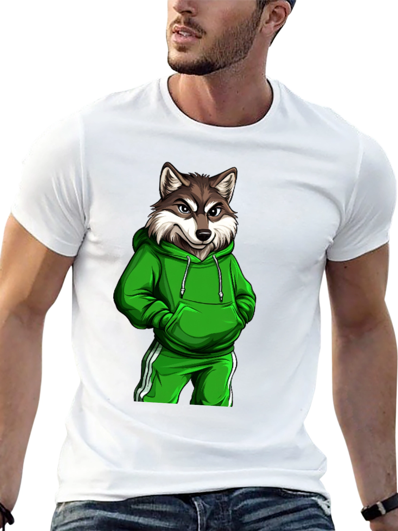 Wolf Gangster Graphic Print Black T-Shirt