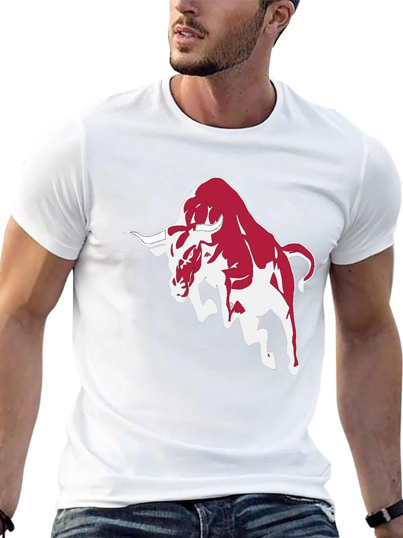 Mens Black T-Shirt with Bull Graphic