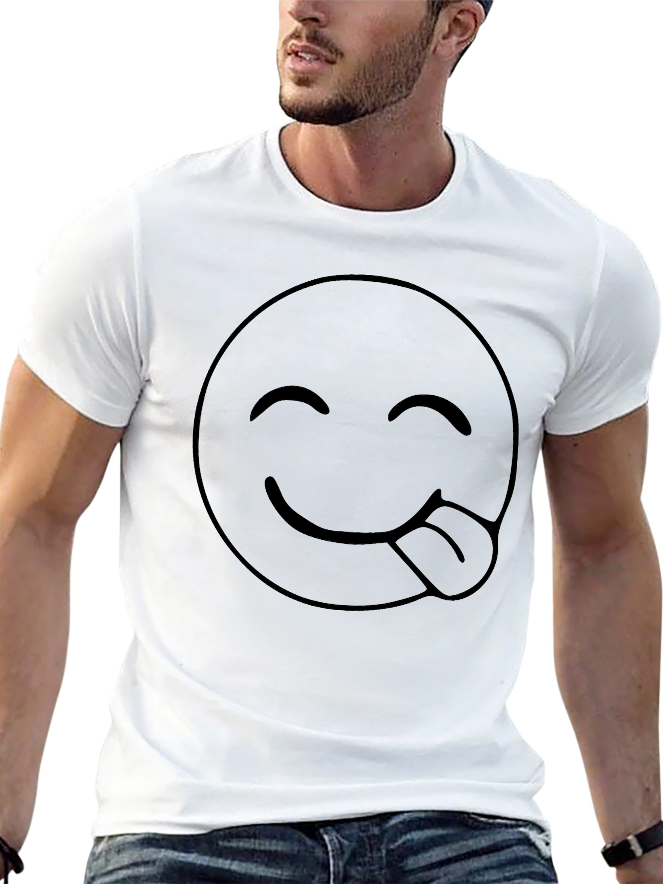 Emoji Tongue Out Black T-Shirt - Funny Casual Tee