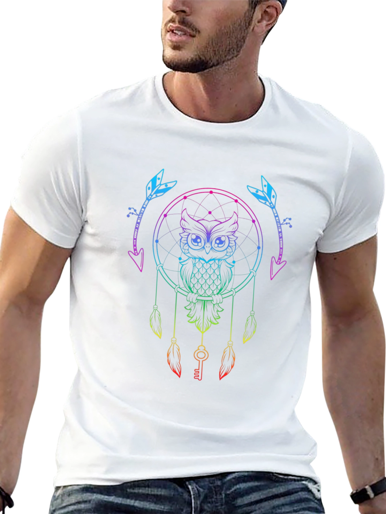 Rainbow Owl Dreamcatcher Graphic Tee - Unique Design
