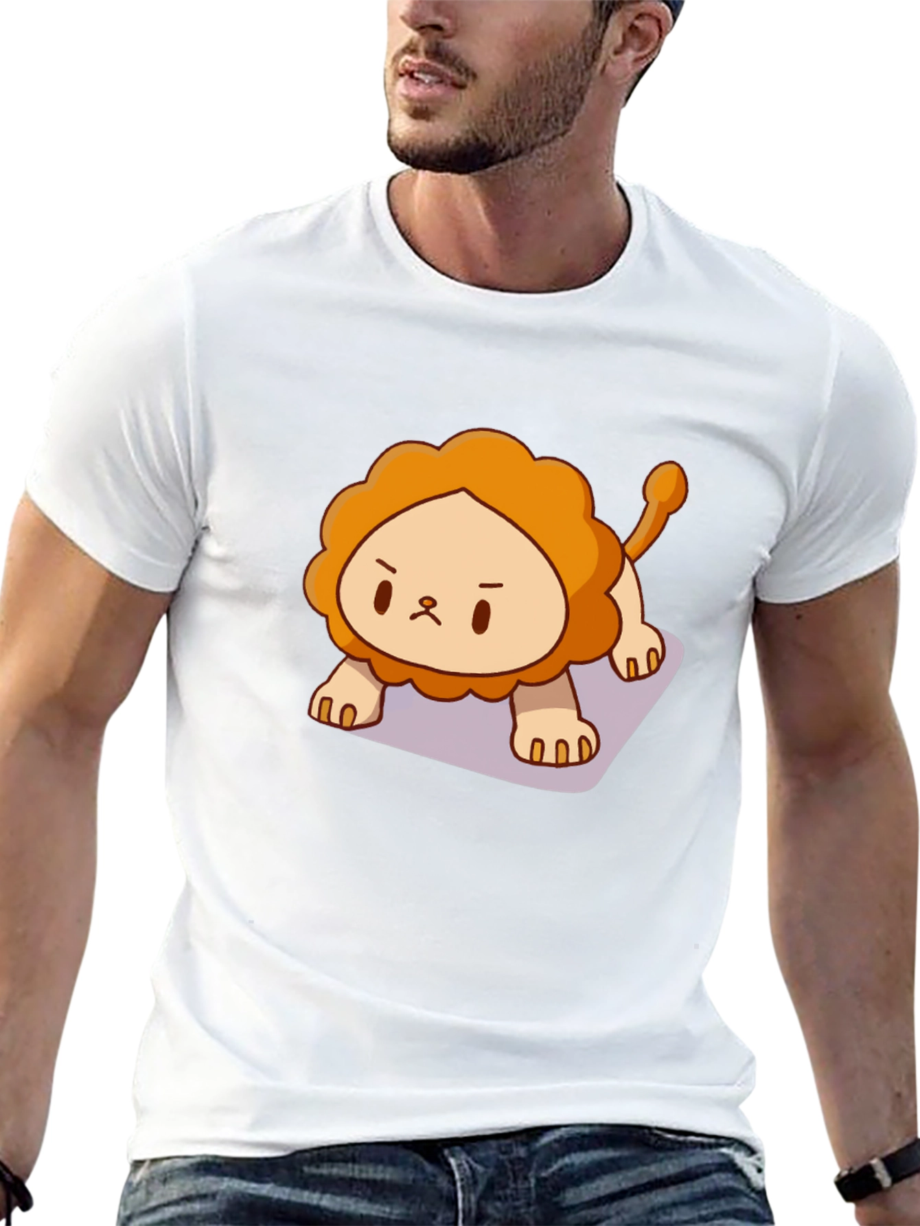 Cute Lion Graphic Tee - Black Cotton T-Shirt