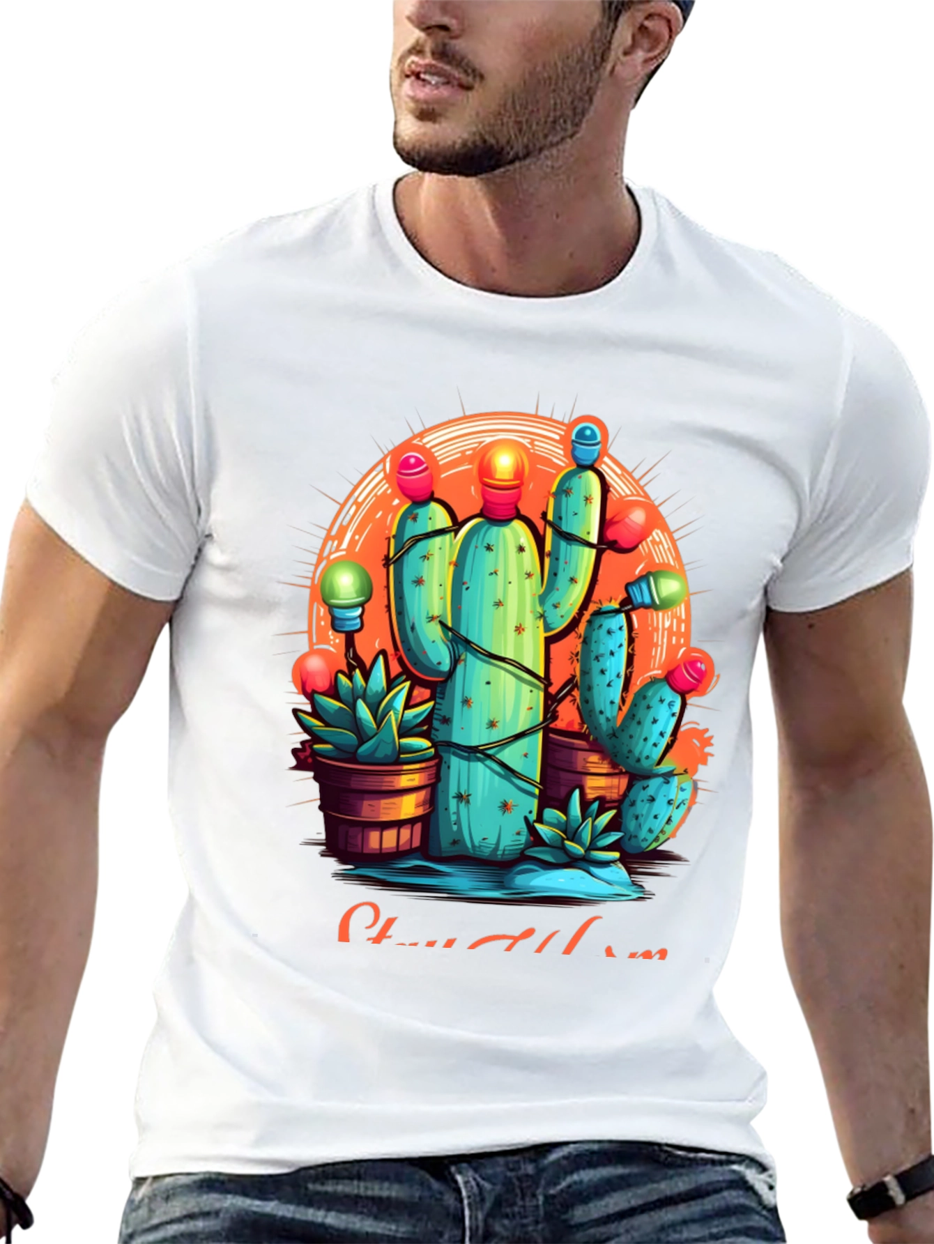Cactus Christmas Lights Graphic Tee