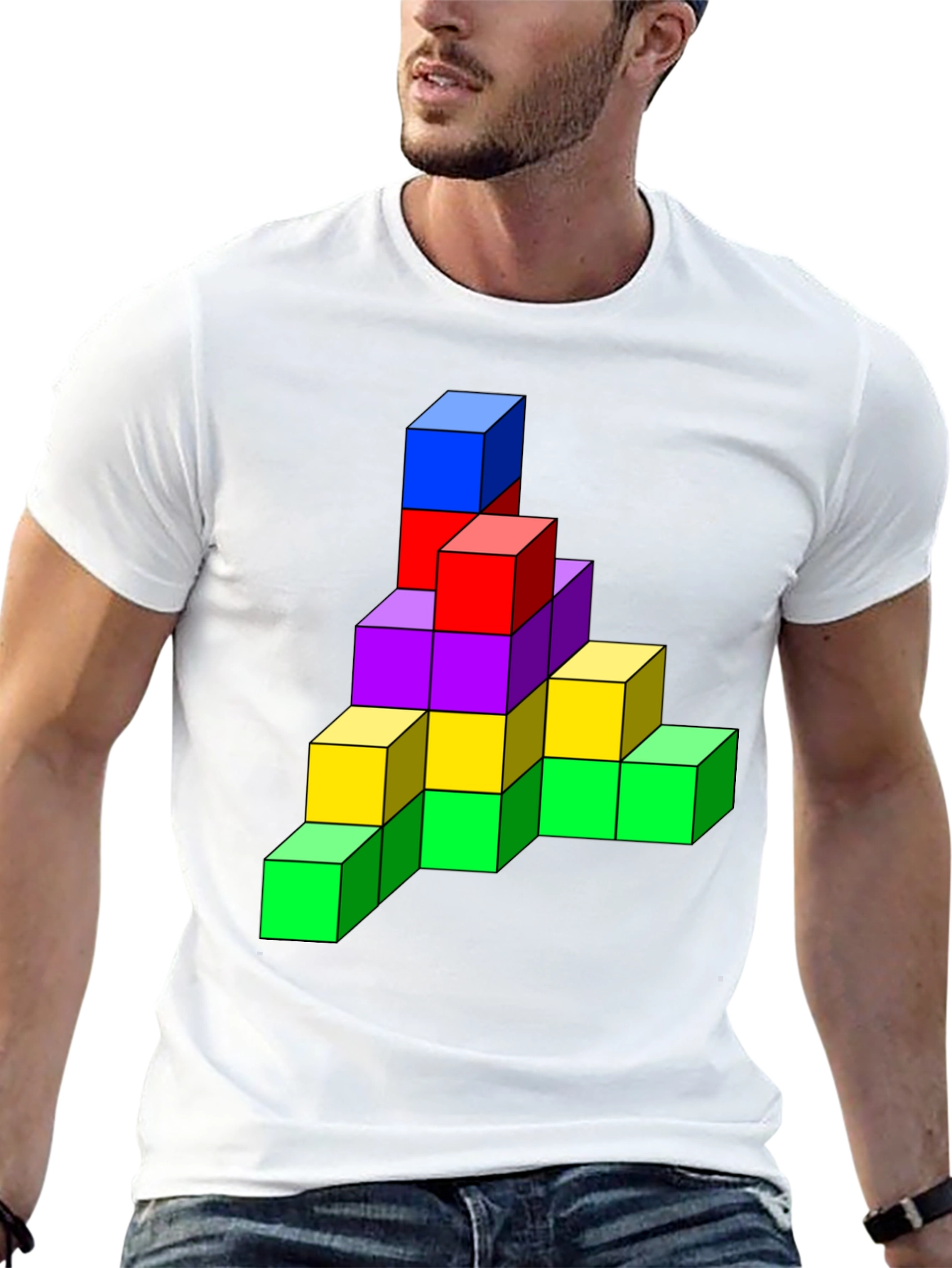 Tetris Cube Graphic Tee - Funky Black T-Shirt