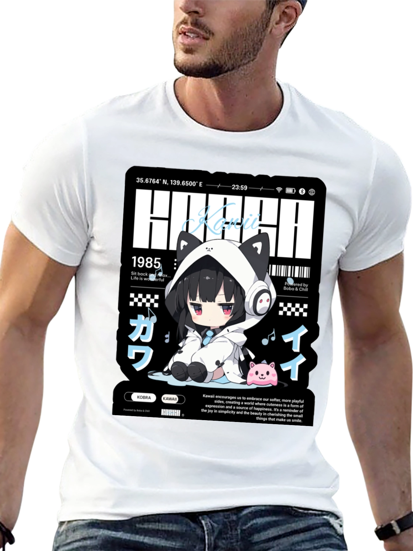 Kawaii Anime Graphic Print Black T-Shirt