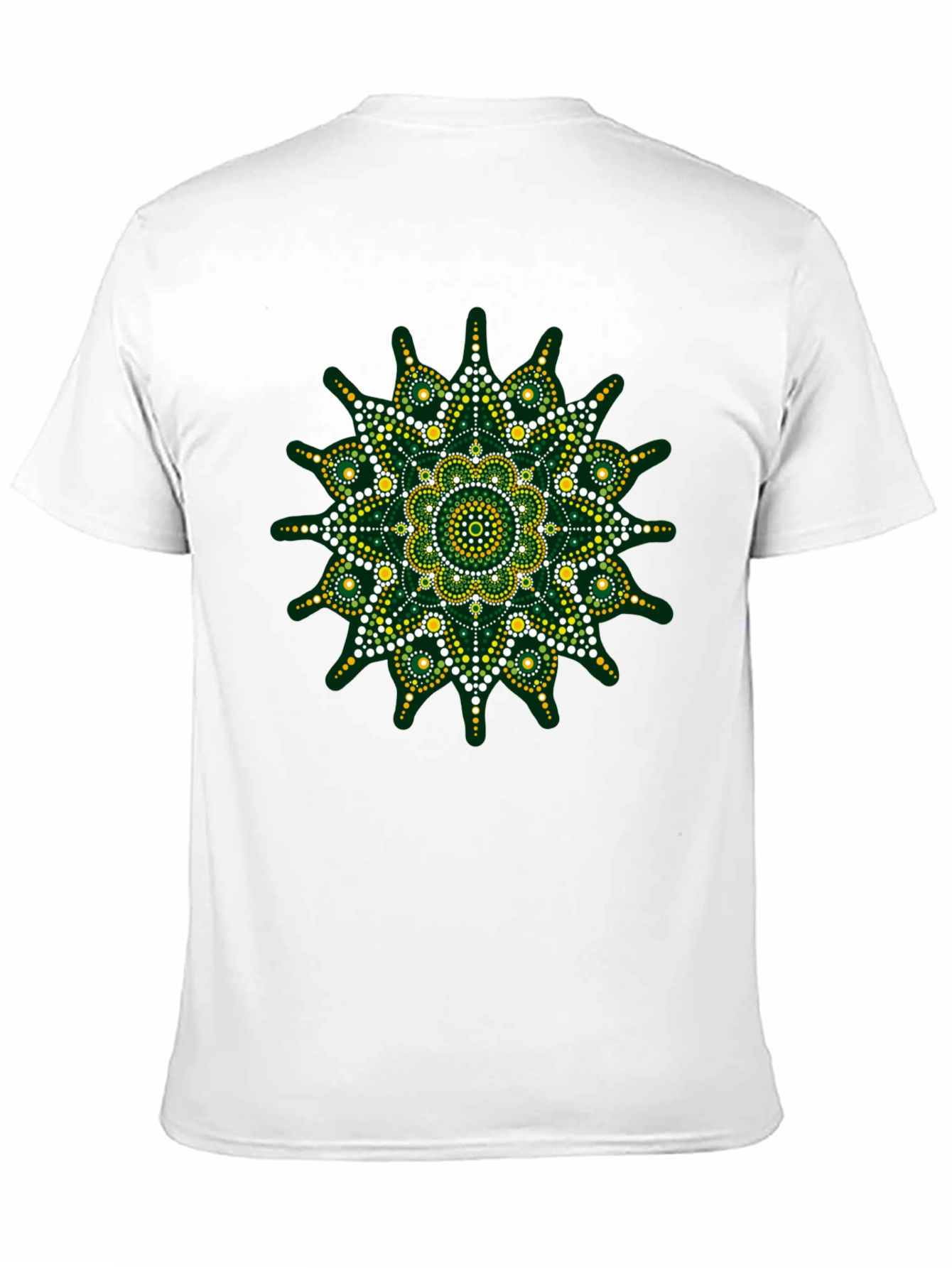Green Mandala Dot Art Black T-Shirt