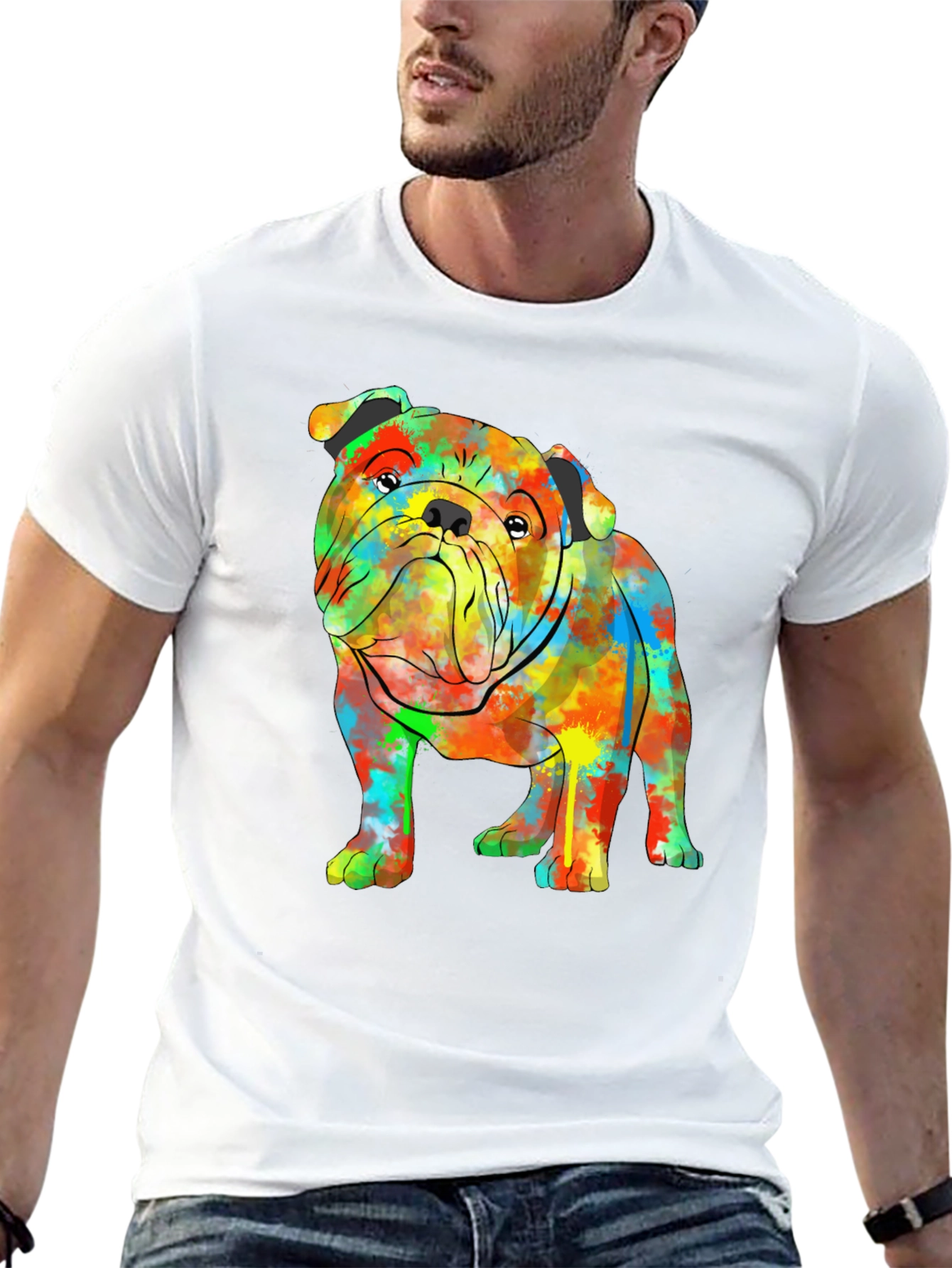 Colorful Bulldog Graphic T-Shirt