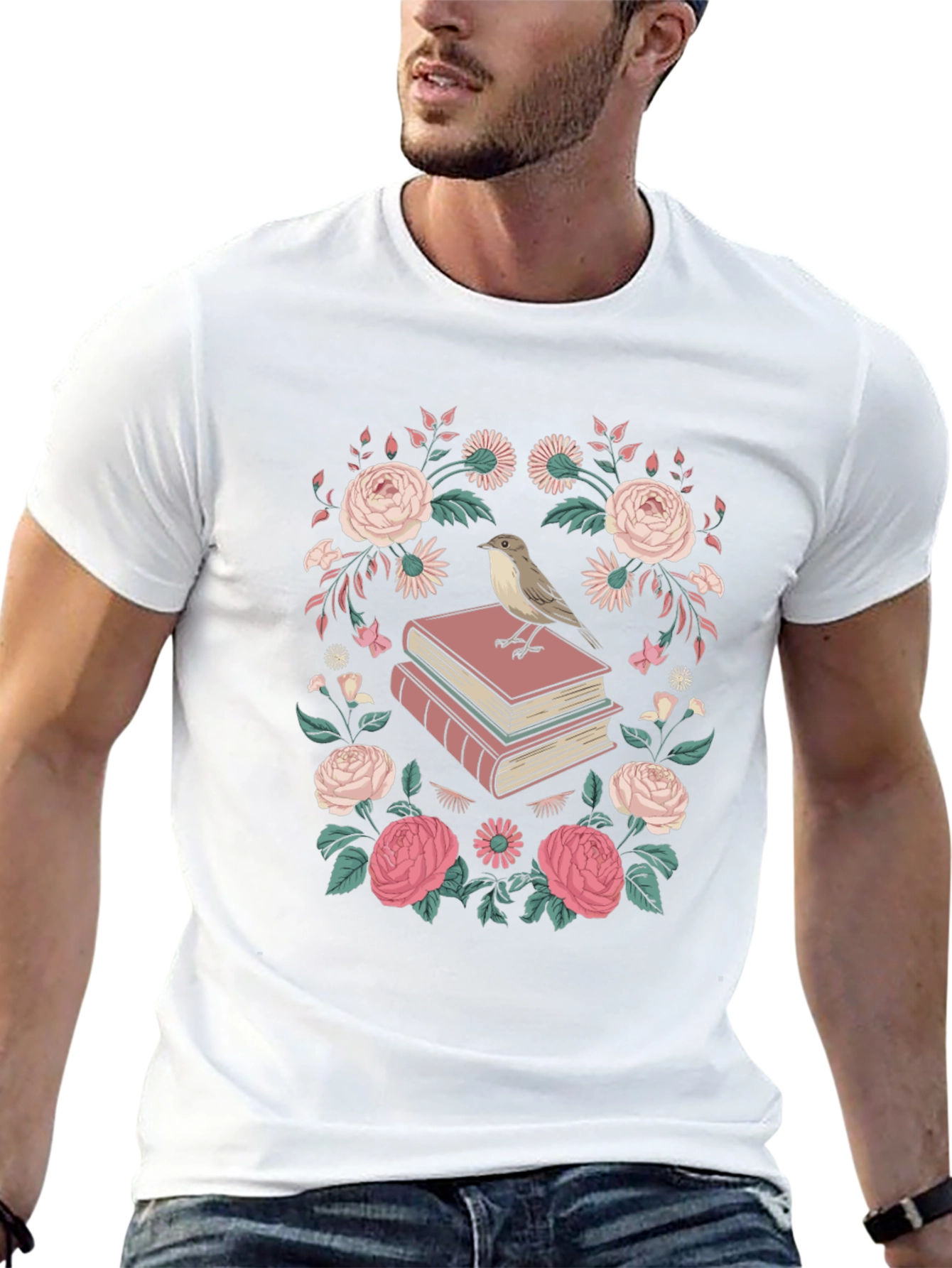 Floral Bird on Books Graphic Tee