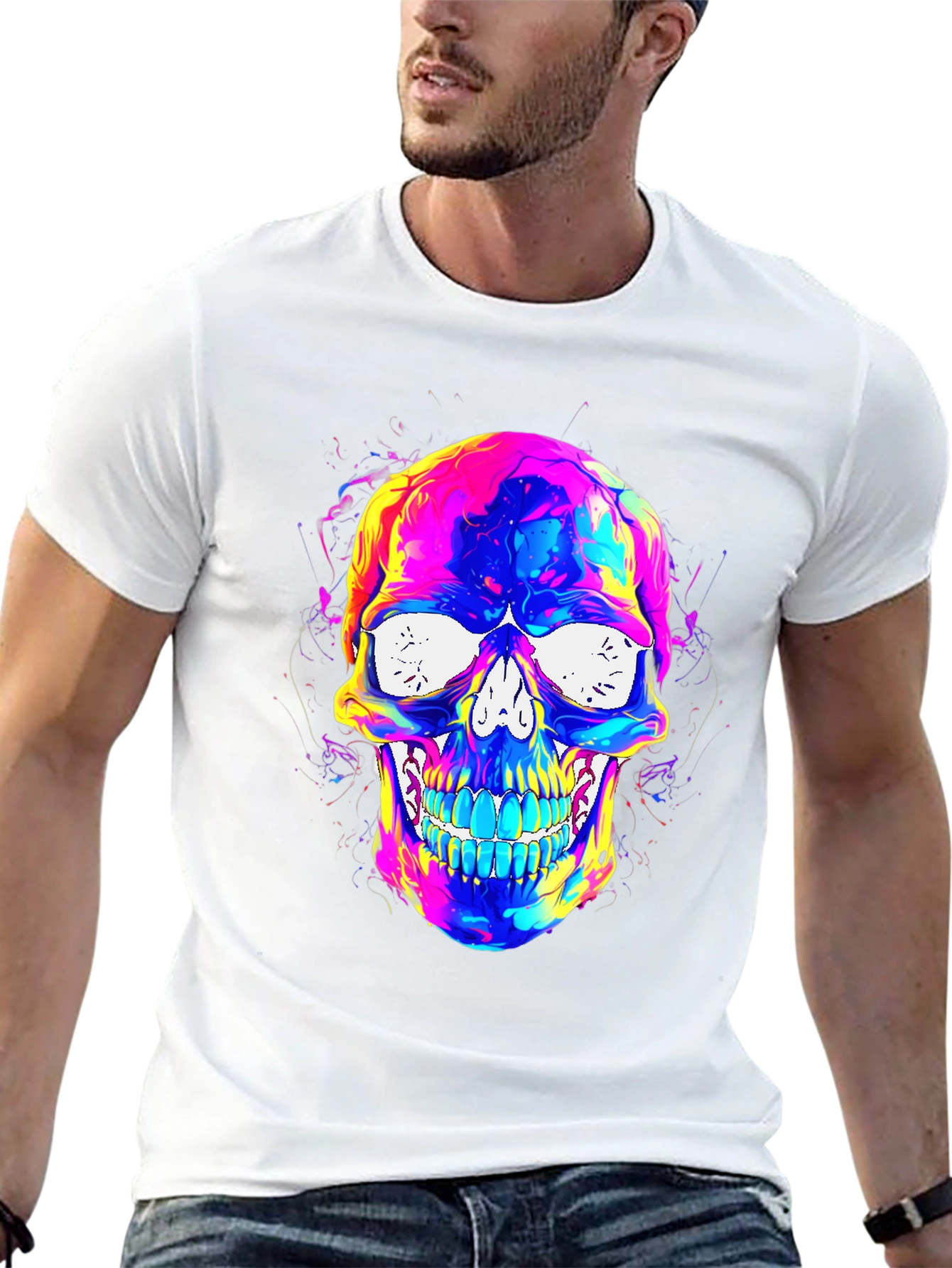 Vibrant Skull Graphic Tee - Mens Black T-Shirt