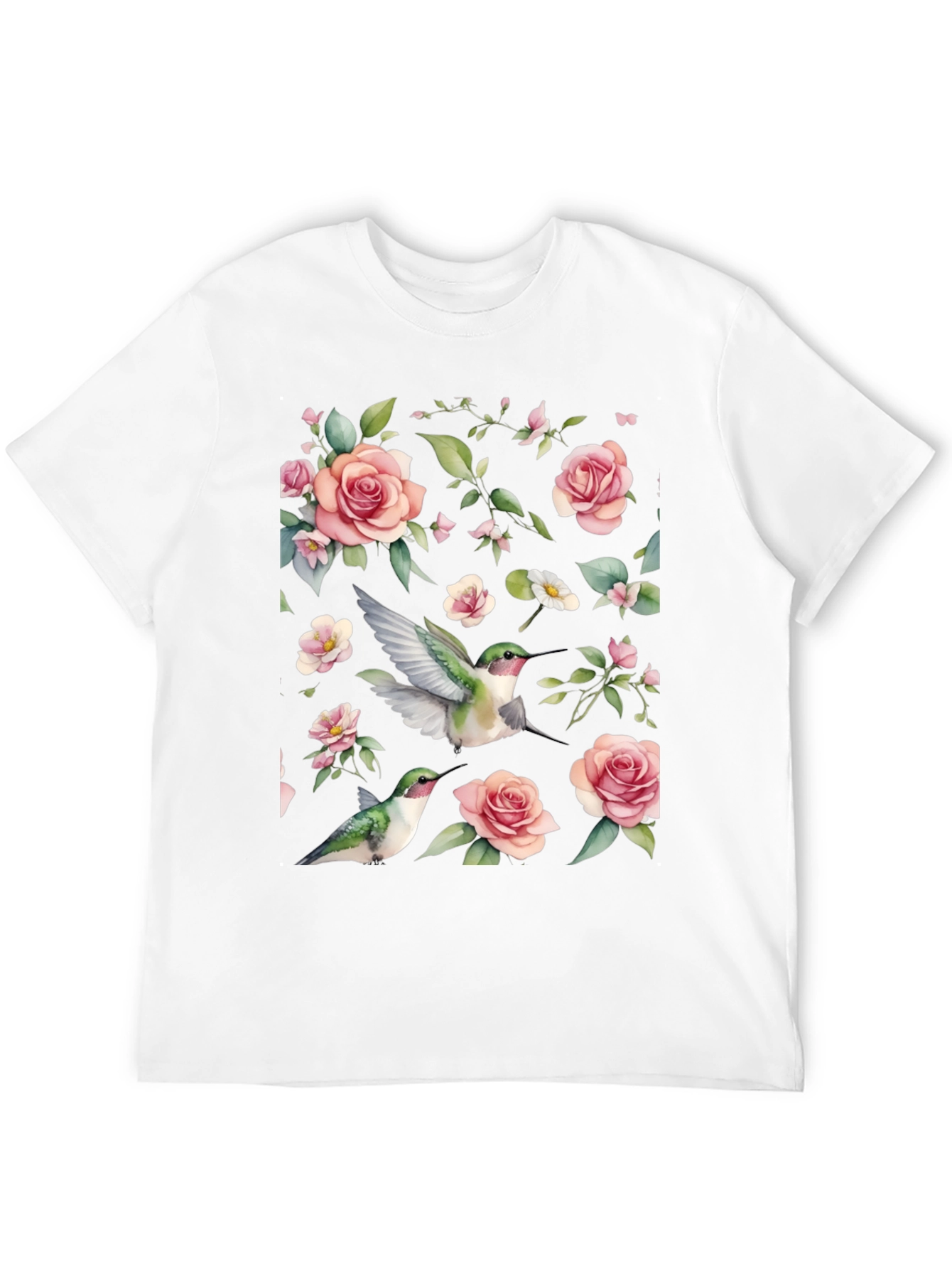 Hummingbird & Rose Print Black T-Shirt