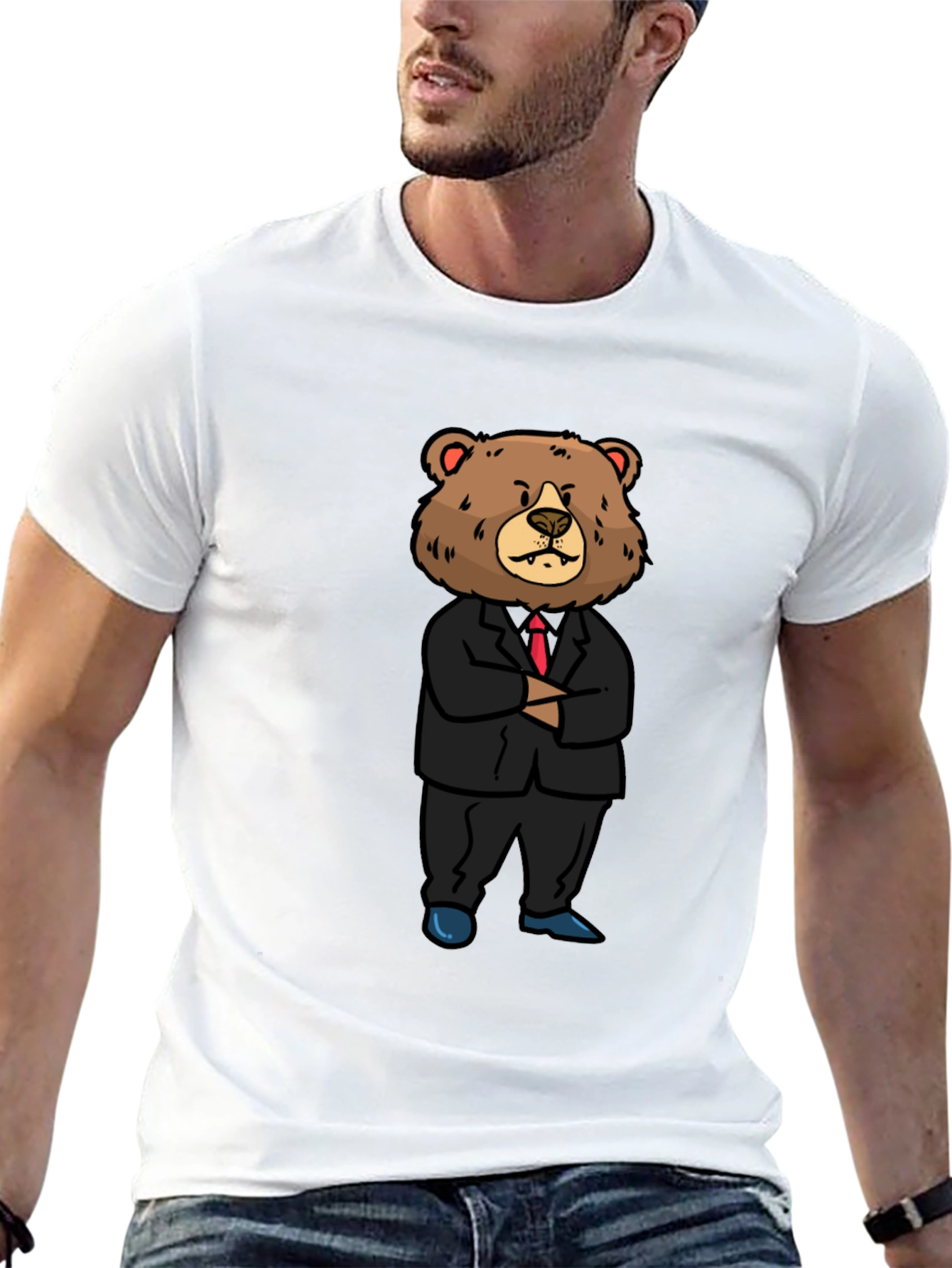 Bear in Suit Graphic T-Shirt - Black