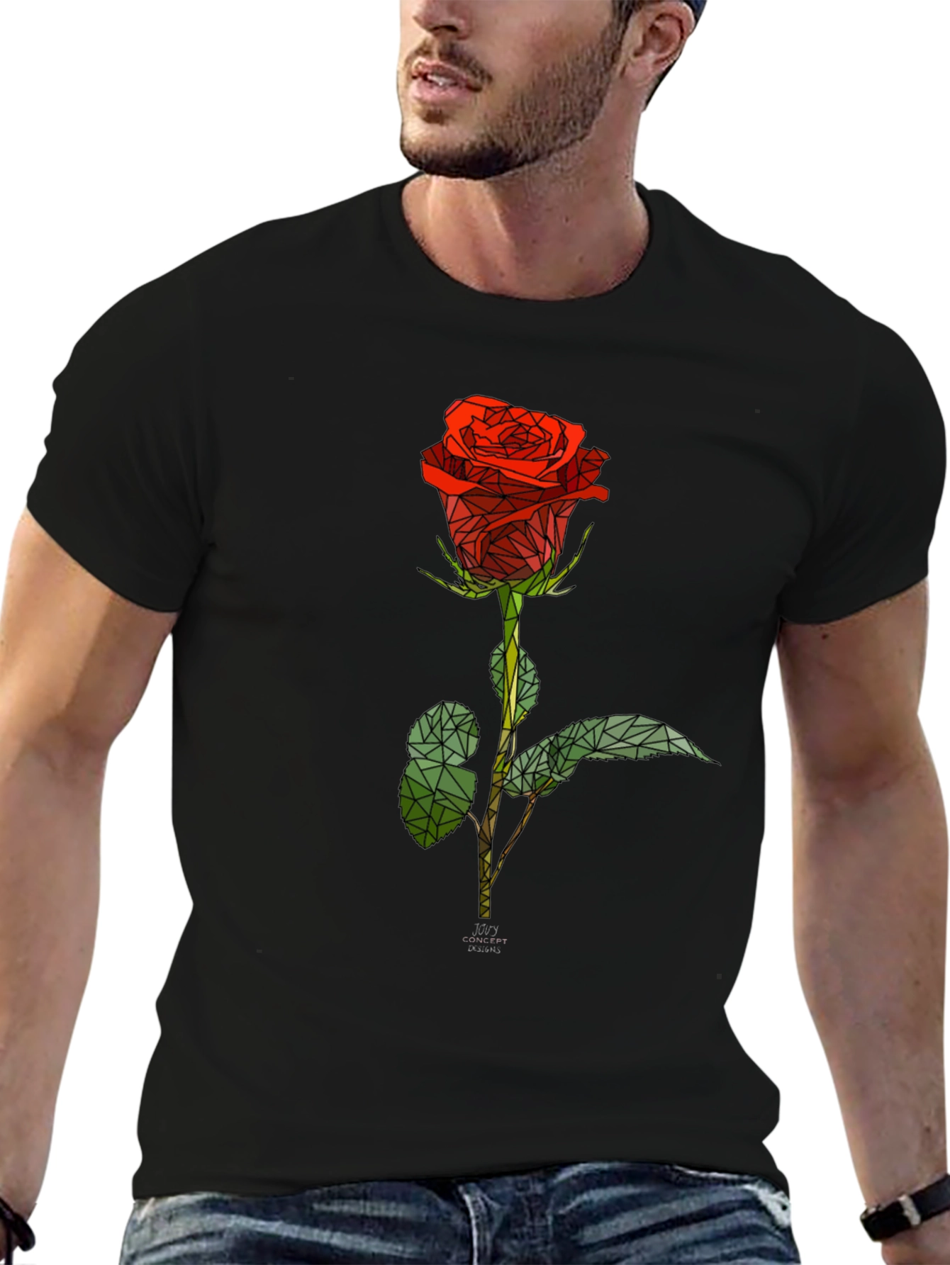 Geometric Rose Graphic Tee - Stylish Black T-Shirt