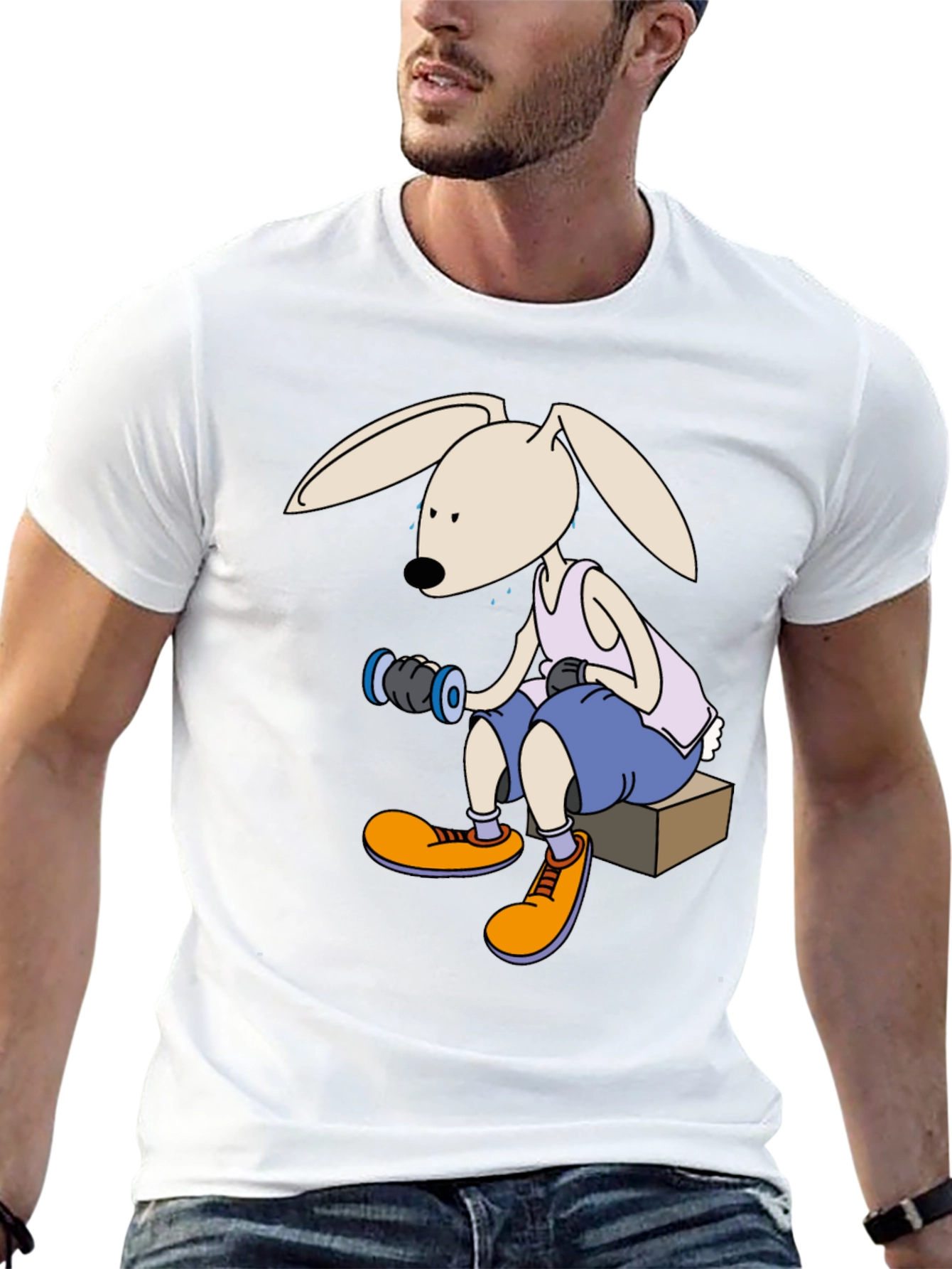 Bunny Lifting Weights Graphic T-Shirt