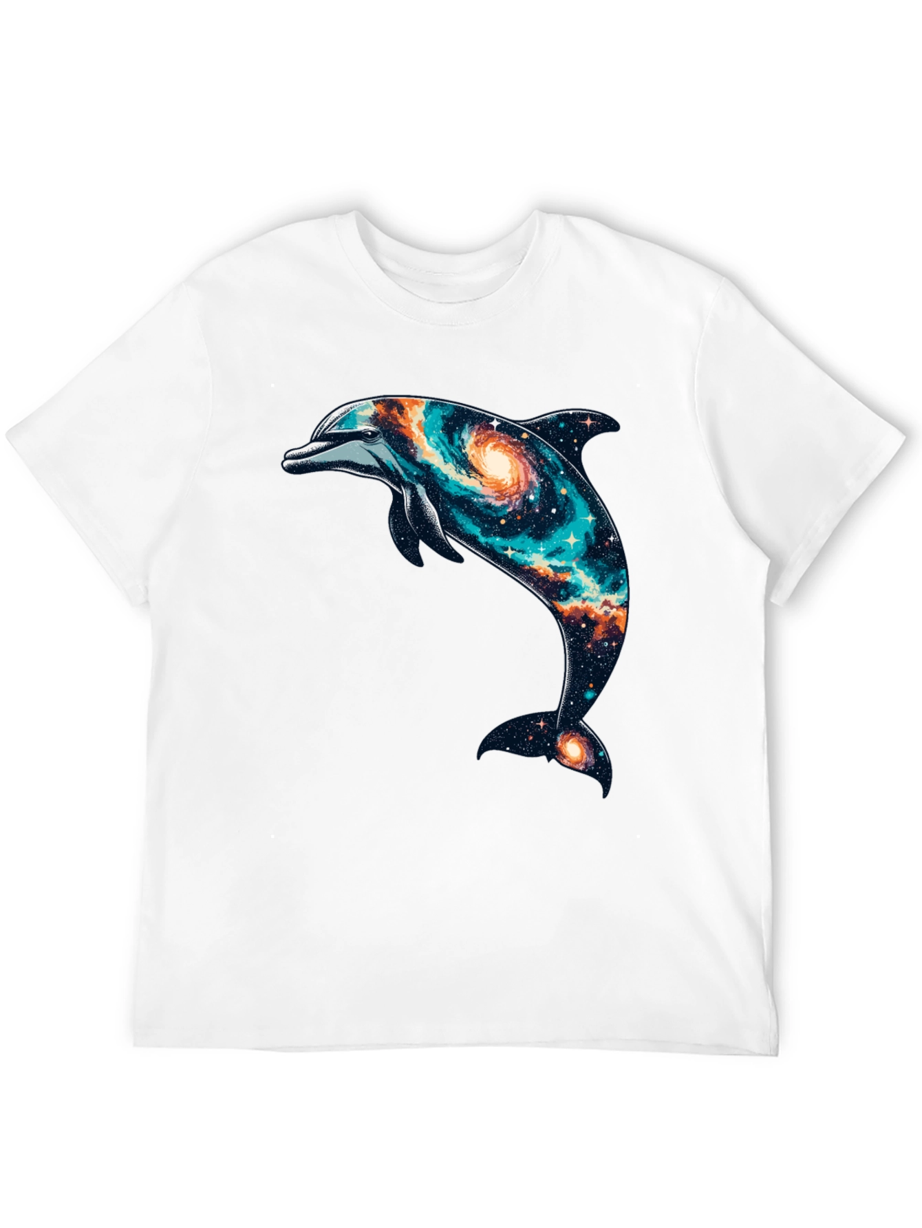 Galaxy Dolphin Graphic Tee - Black Cotton Blend