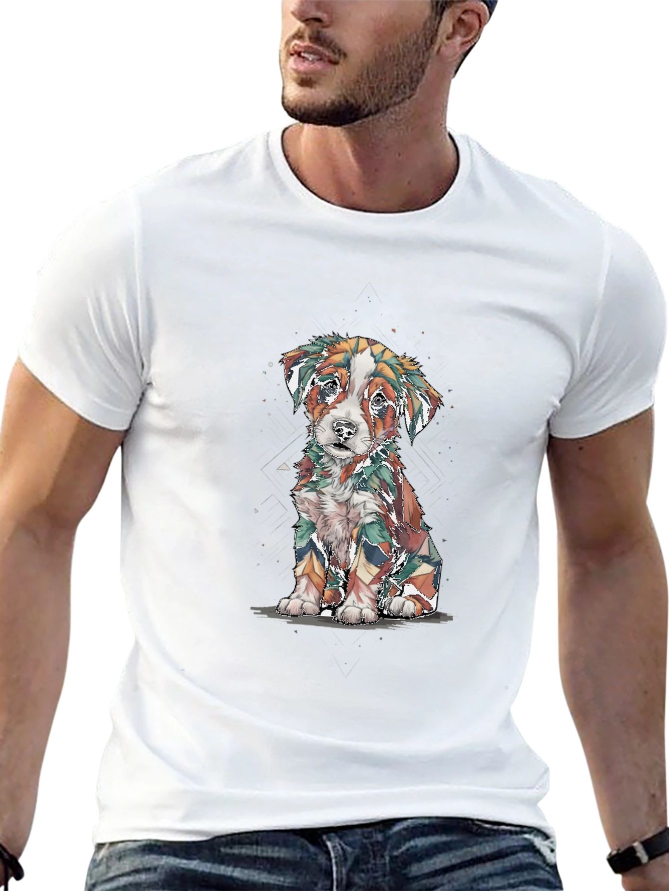 Abstract Puppy Graphic Tee - Stylish Black Shirt