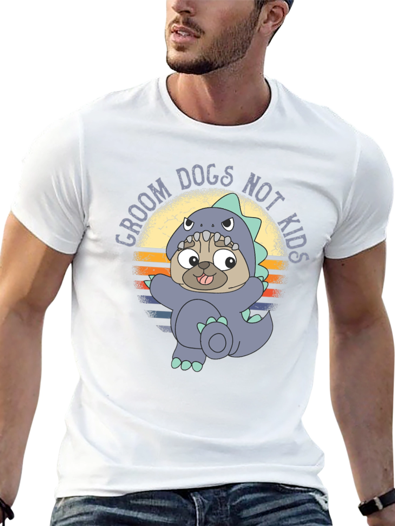 Groom Dogs Not Kids T-Shirt Pug Dino Costume