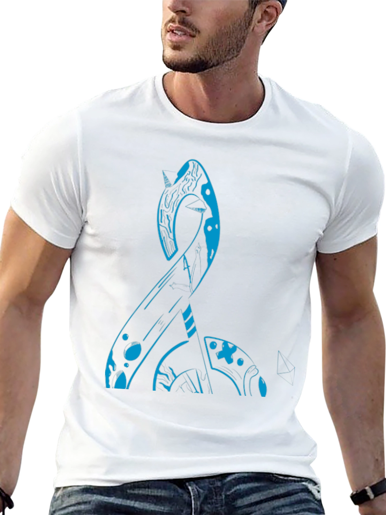 Abstract Blue Narwhal Graphic Black T-Shirt