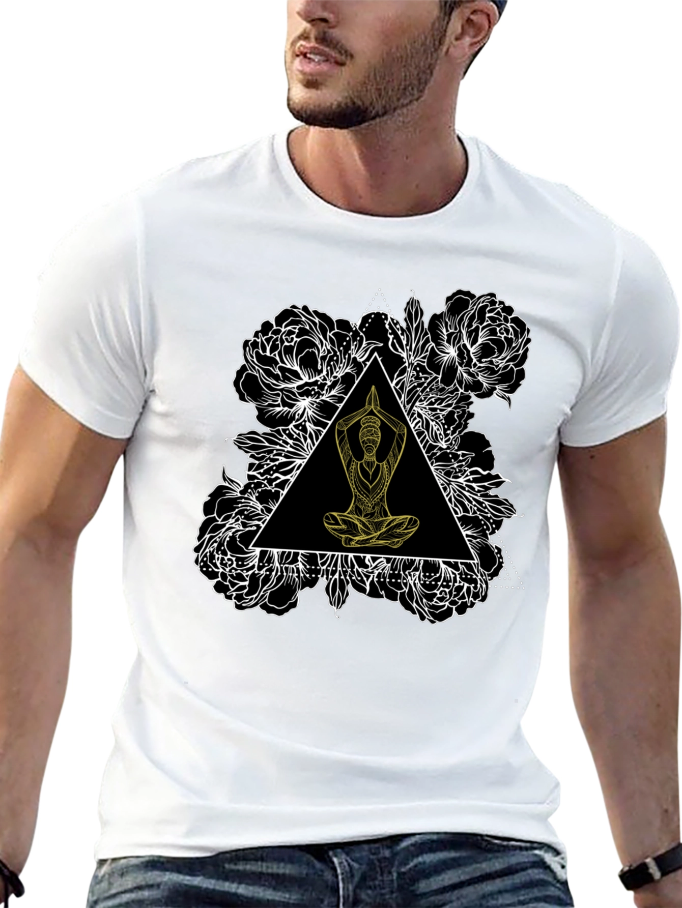 Yoga Floral Triangle Graphic Tee - Black